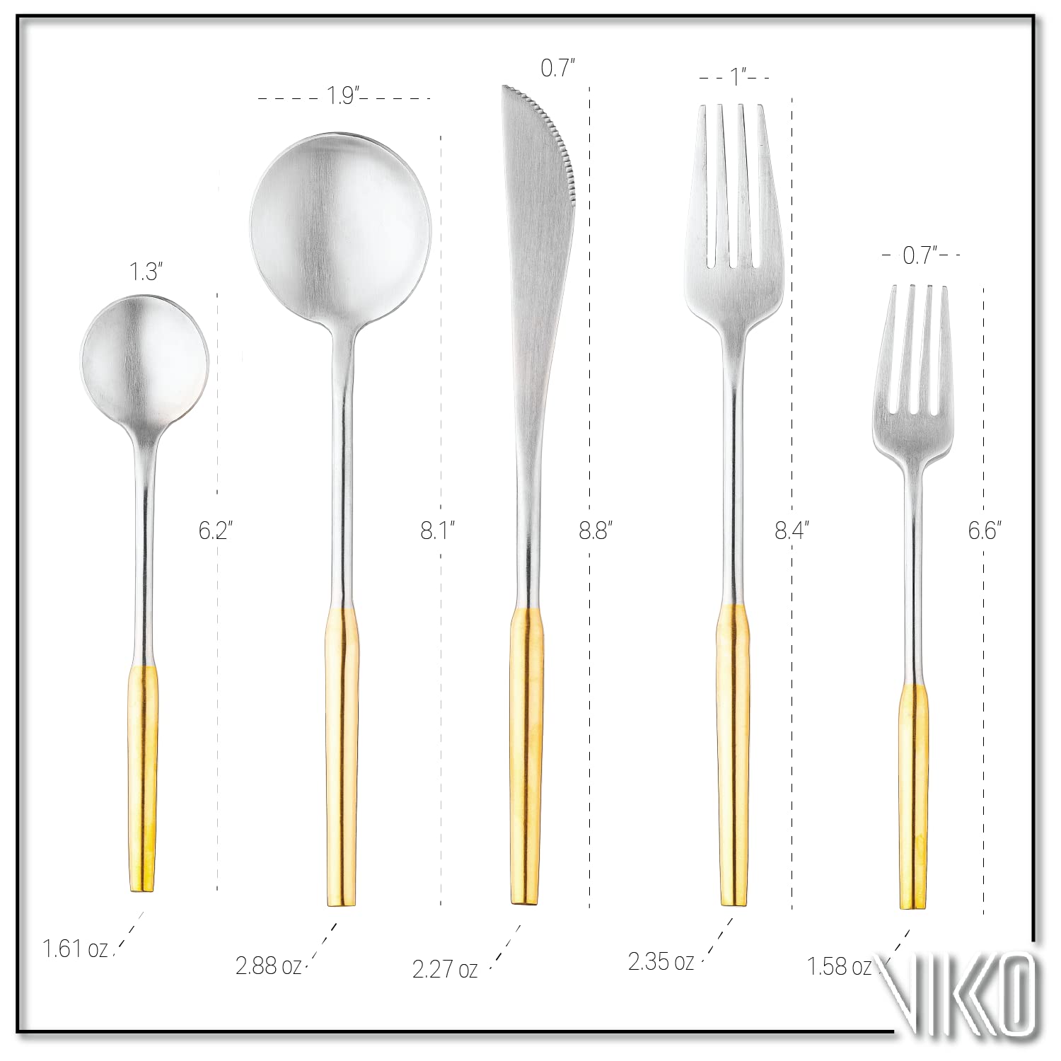 Vikko Modern Two-Tone Silverware Set - Brushed Gold & Silver 18/10 Stainless Steel Flatware - 20 Piece Cutlery Set for 4 - Elegant Dining Utensils for Wedding, Anniversary & Formal Dinner Parties