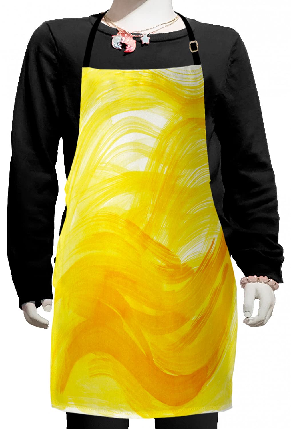 Ambesonne Abstract Apron - Yellow & White Brushstroke Design for Baking & Painting