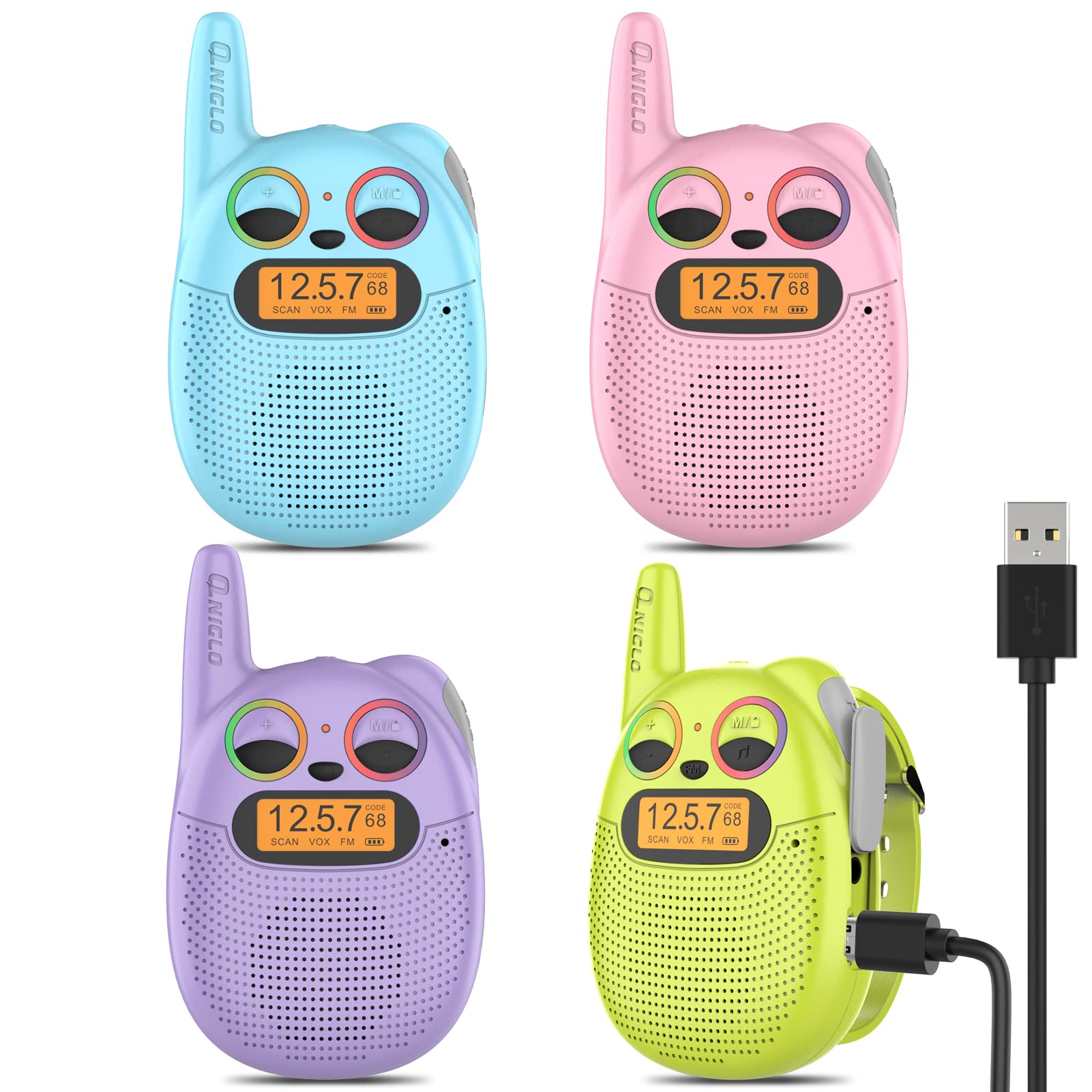Qniglo Kids Walkie Talkies 4 Pack - Rechargeable Wrist Walkie Talkies for Boys & Girls Ages 3-12 | Perfect Christmas & Birthday Gifts | Great for Camping, Hiking, Outdoor Adventures & Family Activities