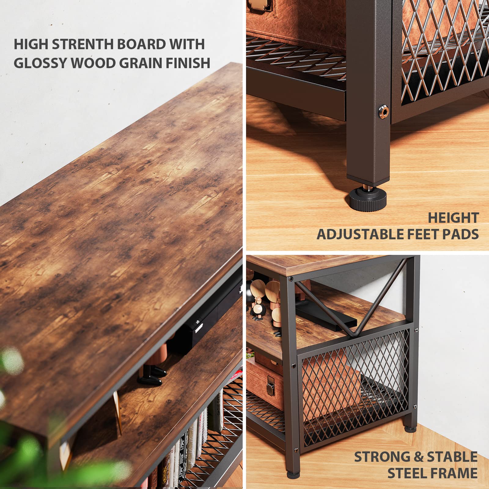 NOBLEWELL 60 Inch TV Stand with Storage - 3-Tier Wooden Entertainment Center & Media Console for Living Room, Bedroom, Home Theater - Perfect for Organizing TV, Gaming Consoles & Media Devices