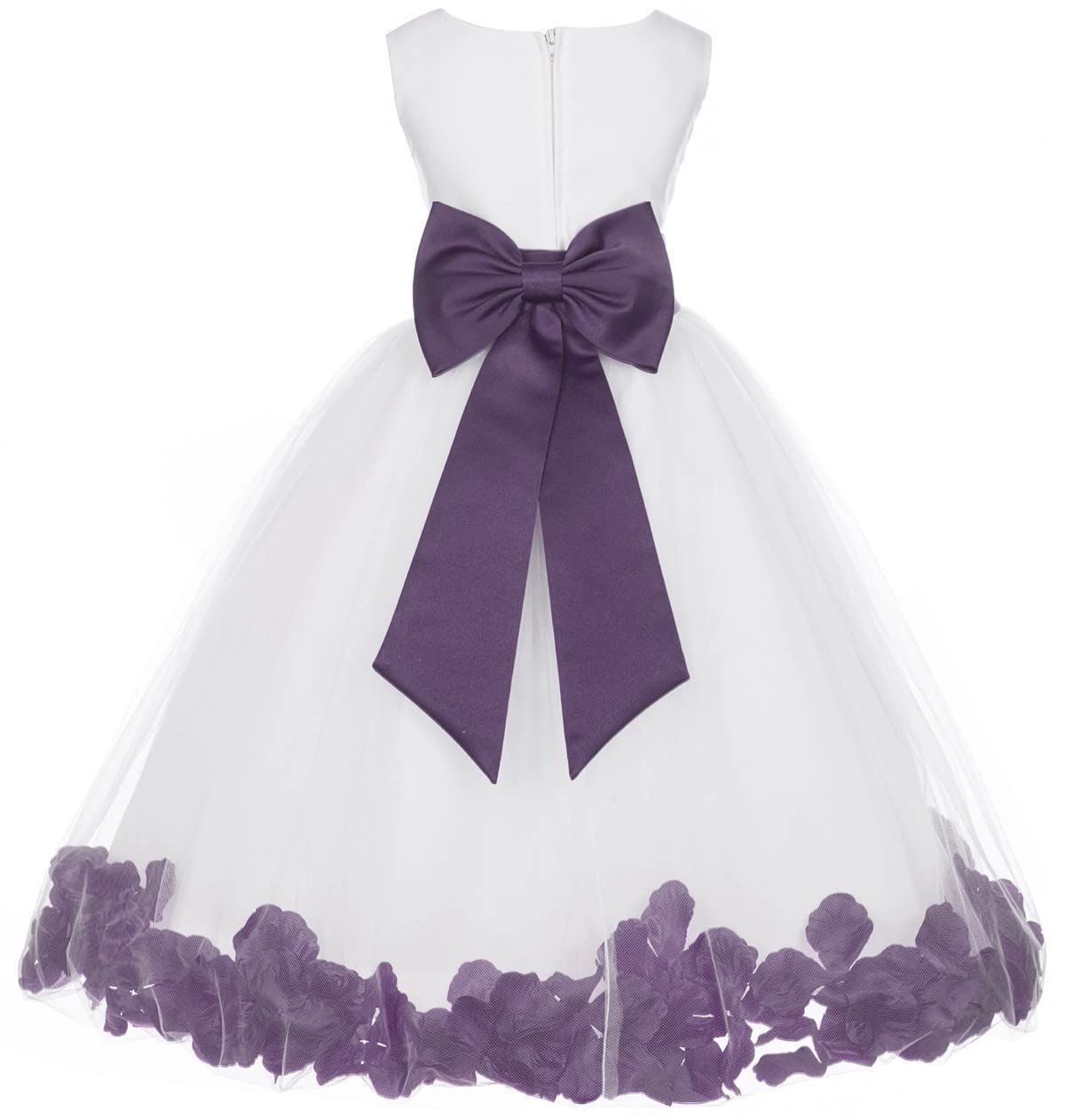 White Tulle Rose Petals Flower Girl Dress - Elegant Christening Gown with Floral Details (Size M, Style 302T) | Perfect for Weddings, Baptisms & Special Occasions