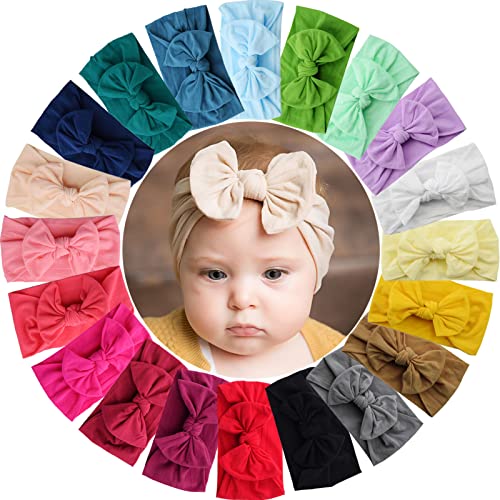 WillingTee 20PCS Soft Baby Headbands - 4.5 Inch Nylon Hair Bows & Elastics for Newborn Girls, Infants & Toddlers | Perfect for Photos, Parties & Everyday Outfits