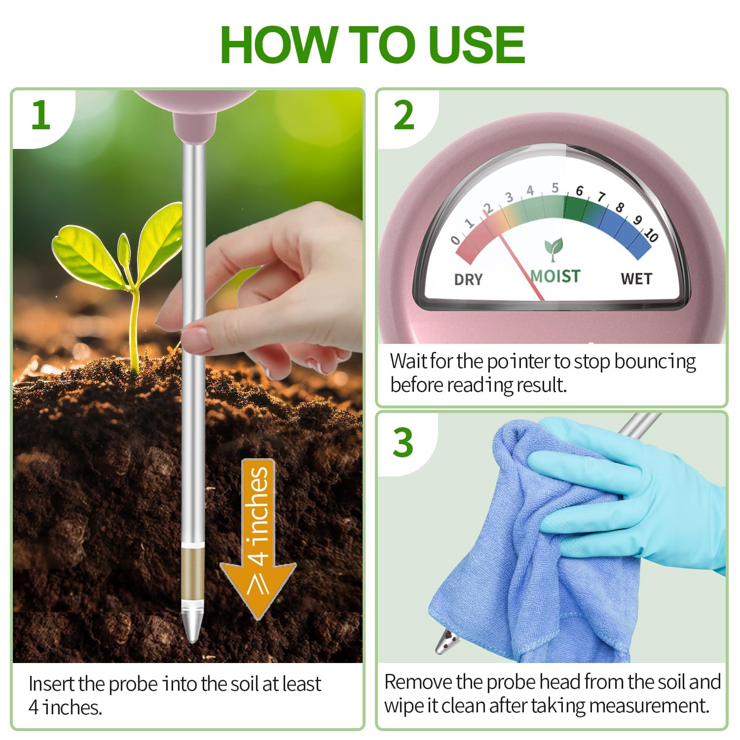 Naiades Rose Gold Soil Moisture Meter - Plant Water Monitor Hygrometer Sensor for Indoor Outdoor Gardening, Farming, Houseplants (No Batteries Needed) | Perfect for Potted Plants, Garden Beds, Greenhouses & Lawn Care