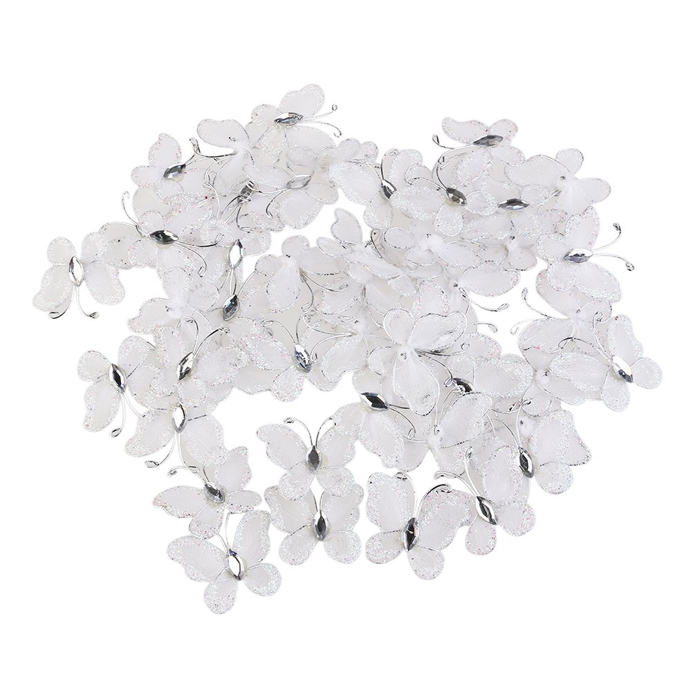 50pcs 3D Wire Mesh Glitter Butterflies - White Decorative Scatter for Wedding, Party, Table Decor, Scrapbooking & Card Making | DIY Crafts, Home & Event Decoration