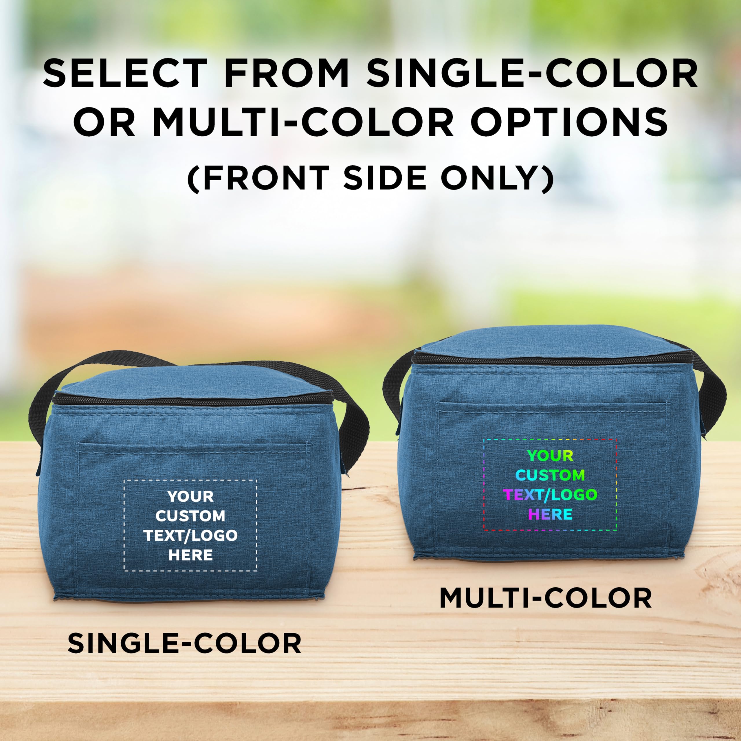 Custom Insulated Cooler Lunch Bag Set of 10 - Personalized Bulk Pack for Work, Travel & Outdoor Events - Reusable Blue Lunch Boxes for Office, Picnic, Camping & Beach Trips