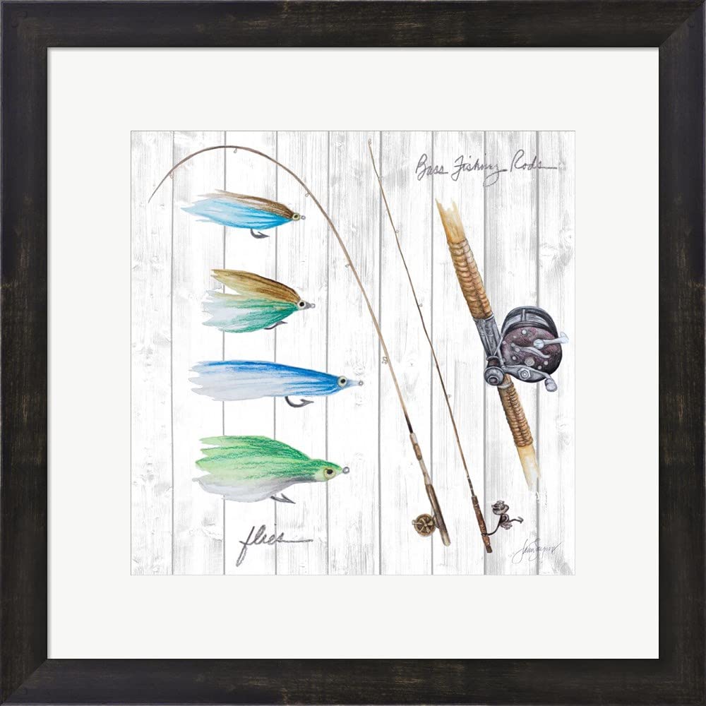 Janice Gaynor Bait and Tackle I Framed Art Print - 19x19 Inches Espresso Brown Frame - Perfect for Fishing Enthusiasts & Home Decor