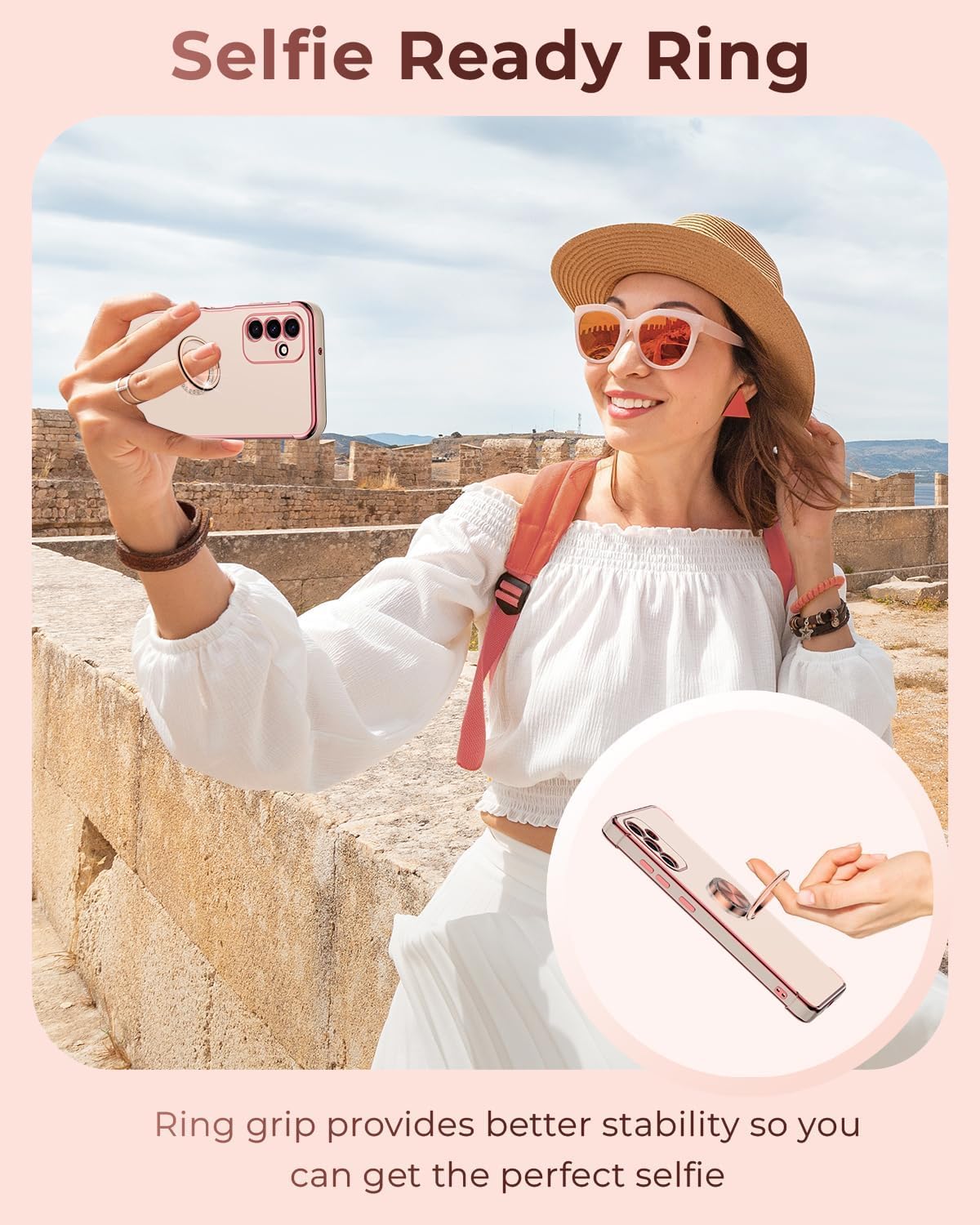 Luxury Electroplated Samsung Galaxy S24 Plus Phone Case with Ring Holder & Lanyard - Shockproof Soft Protective Cover for Women & Girls (Pink) - Perfect for Daily Use, Work, and Travel