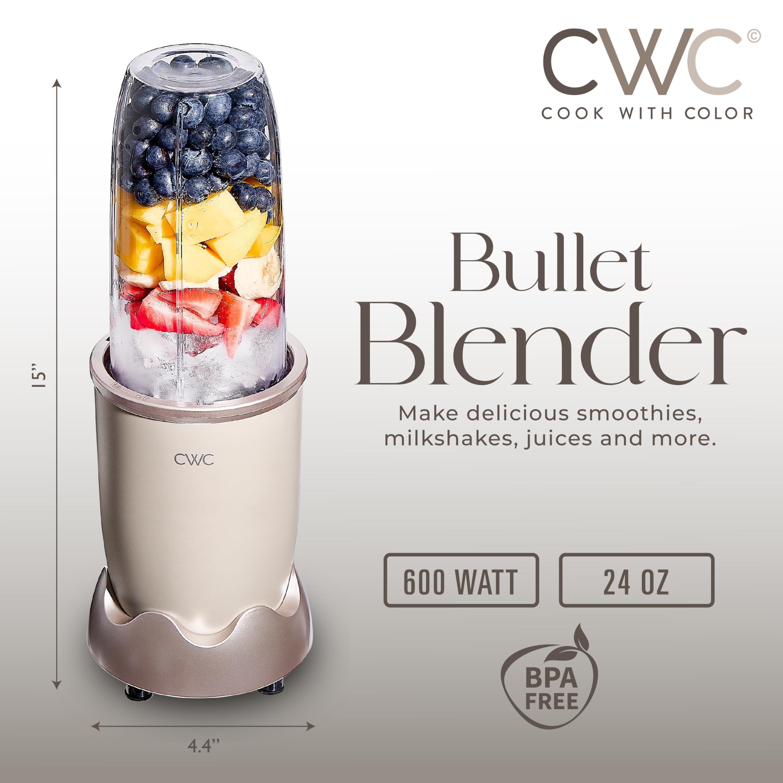 600W Personal Power Blender with 24oz BPA-Free Jar - Ice Crushing Blades for Smoothies, Shakes & Frozen Drinks - Non-Slip Base & Easy Clean Design in Greige - Perfect for Home Kitchens, Gym Recovery & Healthy Meal Prep