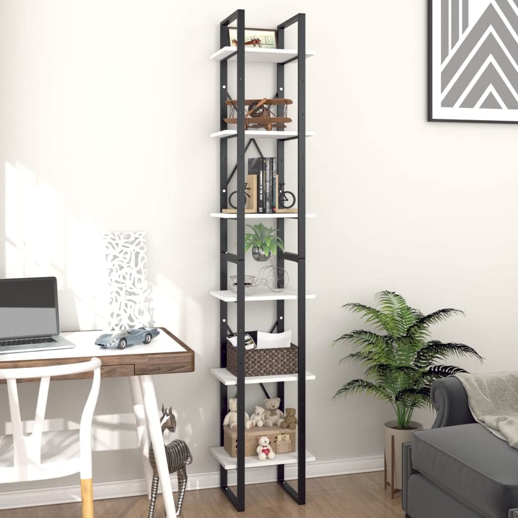 6-Tier Bookcase Storage Cabinet - Multipurpose Bookshelf & Display Shelf for Living Room, Bedroom - White Chipboard Organizer (15.7