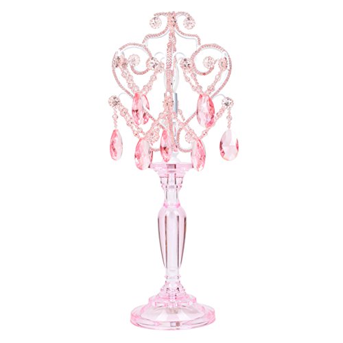 Modern Chandelier Table Lamp - Pink Sapphire Crystal Decorative Lighting for Office, Bedroom, Nightstand & Desk | Elegant Night Light for Home Decor & Relaxing Ambience
