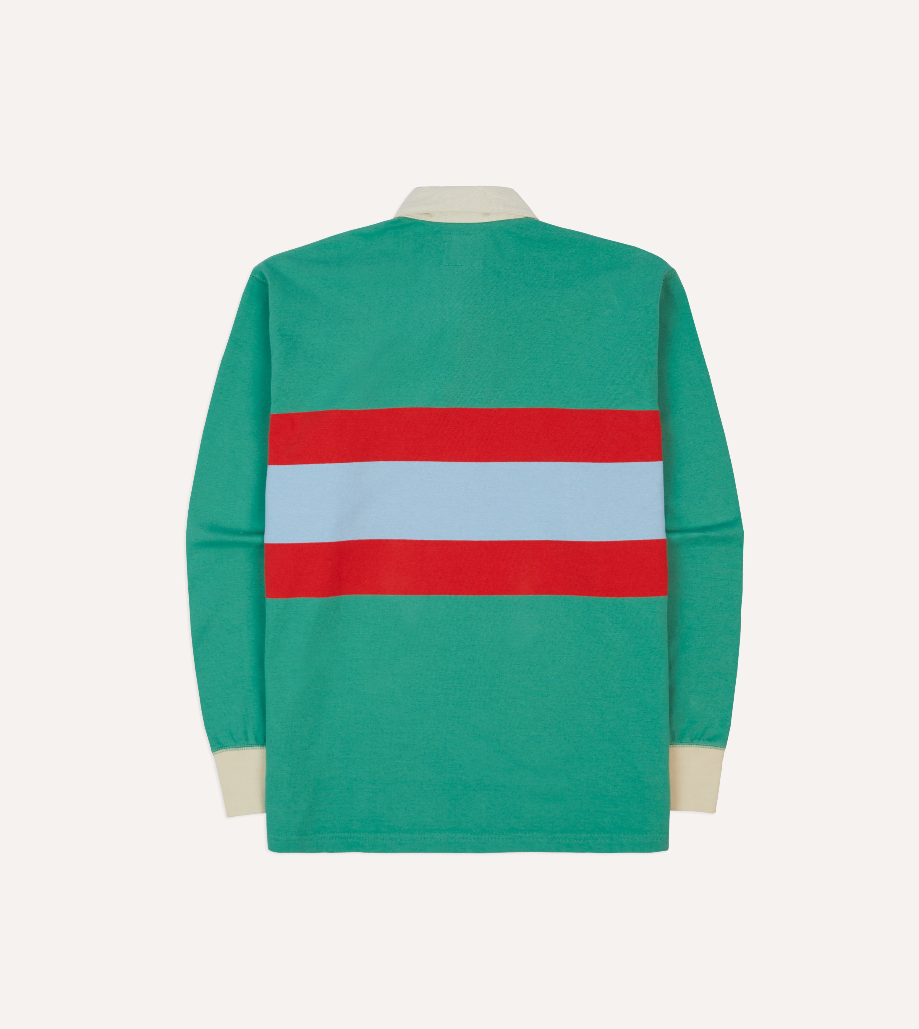 Green, Blue, and Red Striped Cotton Rugby Shirt for Men - Classic Sporty Style for Casual Wear, Team Sports, and Outdoor Activities