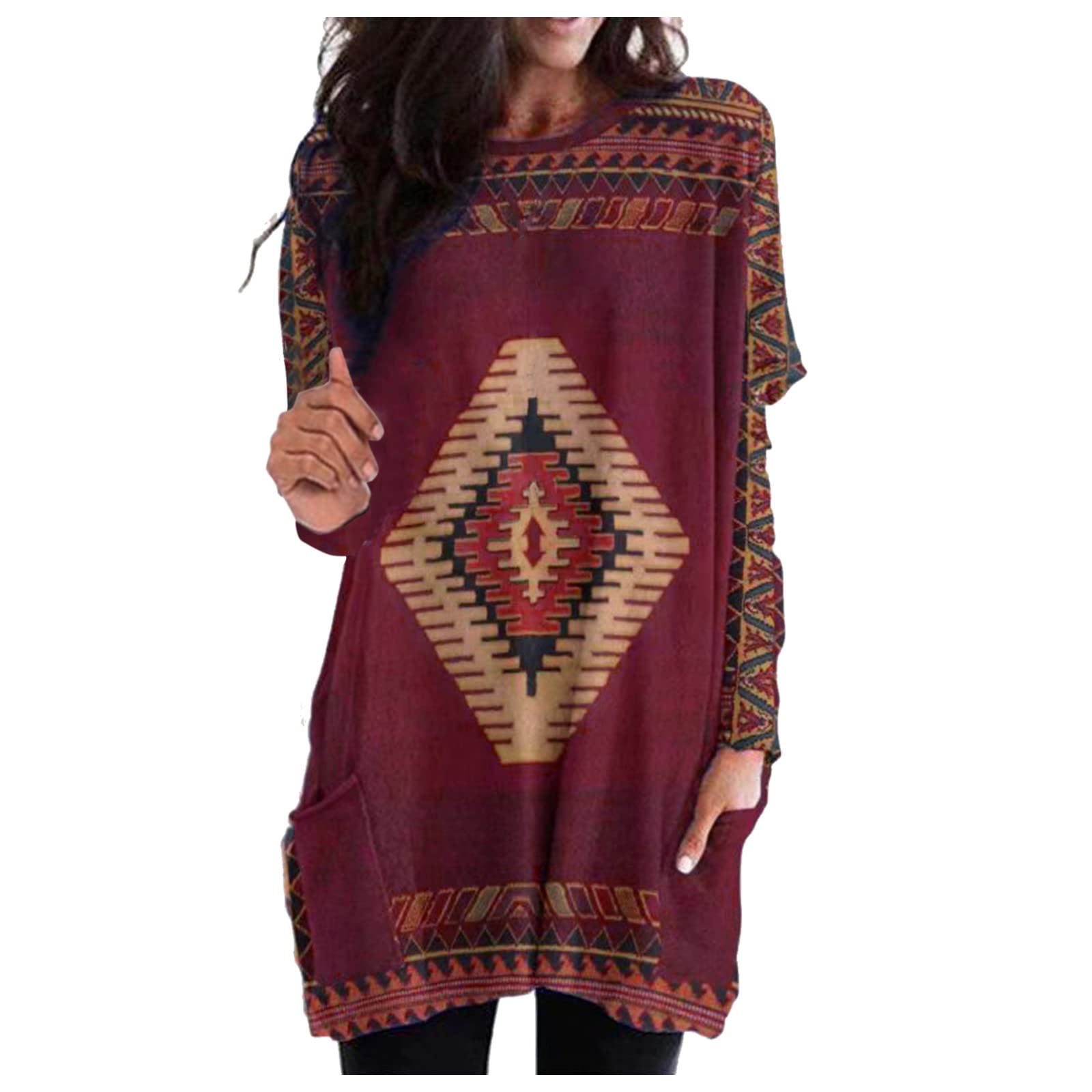 Women's Winter Fashion Top Set - Warm Print Long-Sleeved Sweatshirt & Casual Loose Pocket Blouse Pullover | Cozy Outfit for Work, Travel & Daily Wear