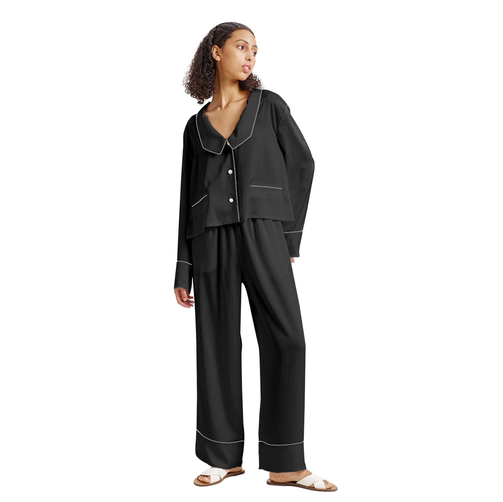 NapLoungewear Women's 2-Piece Pajama Set - Soft Long Sleeve Button-Down Top & Loose Pajama Pants for Cozy Sleep & Relaxation | Perfect for Nighttime Comfort, Lounging at Home, and Gift Giving