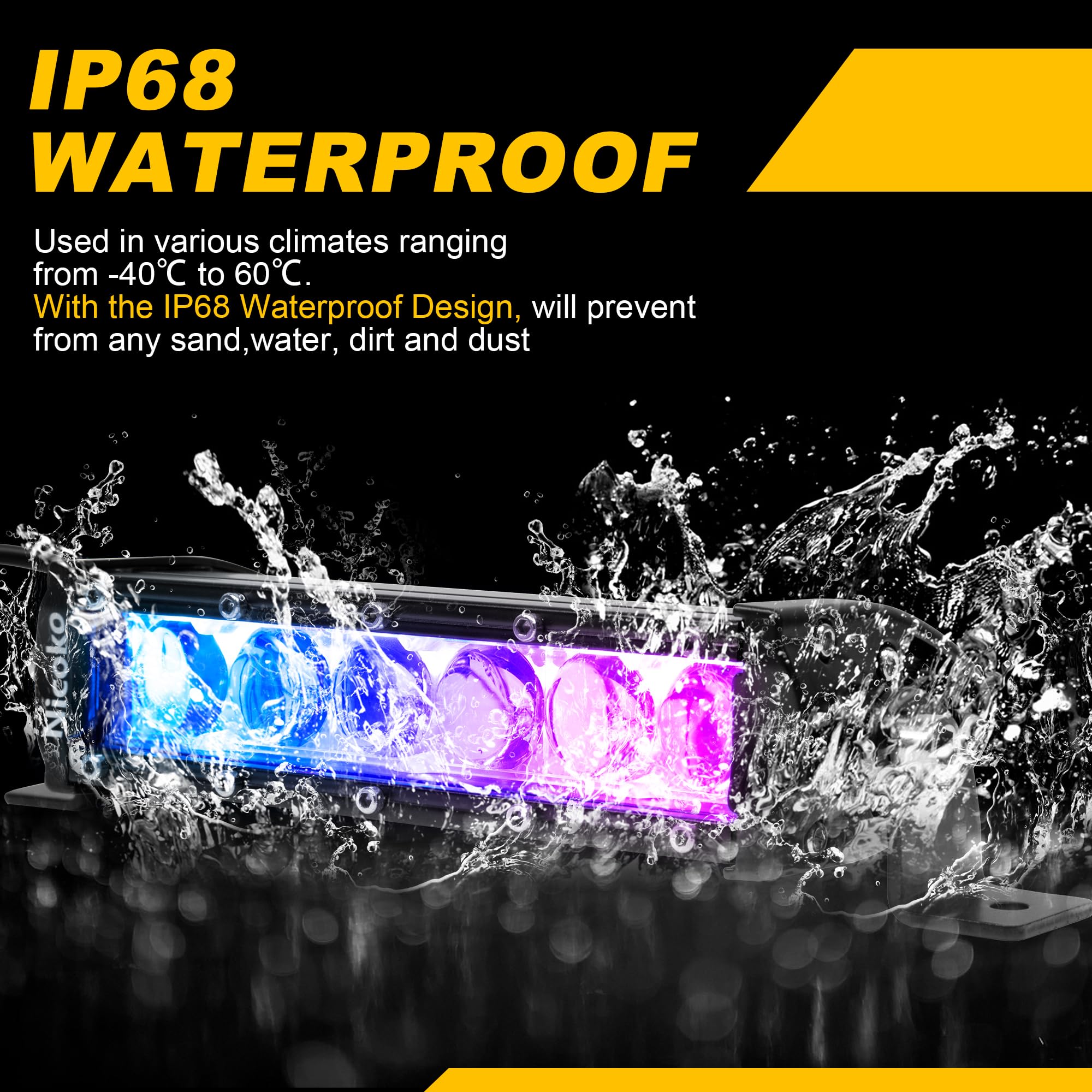 Nicoko 7-Inch Single Row LED Light Bar - Ultra-Thin 30W (5W/LED) Super Bright Color Changing Off-Road Lights with Bluetooth App & Remote Control - Perfect for Trucks, ATVs, UTVs, SUVs (Pack of 2) - Ideal for Night Driving, Off-Road Adventures & Emergency Lighting