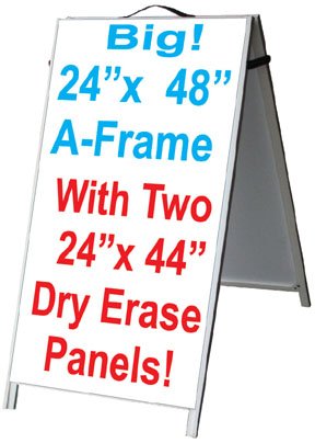 NEOPlex 24x48 Inch Aluminum A-Frame Sandwich Board Sign with Dry Erase Insert Panels - Durable Sidewalk Advertising for Restaurants, Retail Stores & Outdoor Events