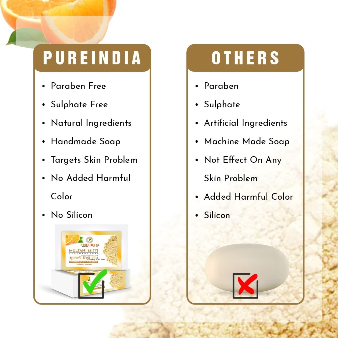 Pureindia Handmade Multani & Orange Bathing Bar - 100GM (Pack of 5) | All Skin Types | Enriched with Orange Essential Oil | Gentle Exfoliation & Moisturizing | Perfect for Daily Shower & Spa Relaxation