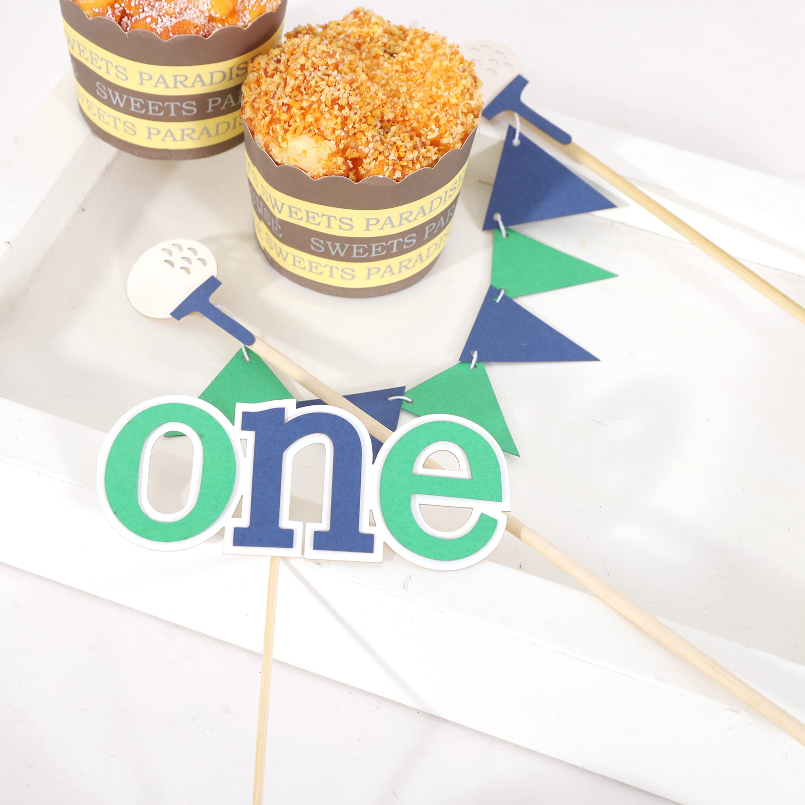 Golf First Birthday Cake Topper - 1st Birthday Party Decor for Boys, Golf Tee Themed Cake Bunting, Baby Shower & One Year Old Celebration Supplies - Perfect for Golf Lover's Birthday Party, Baby Shower, or Themed Dessert Table Decoration
