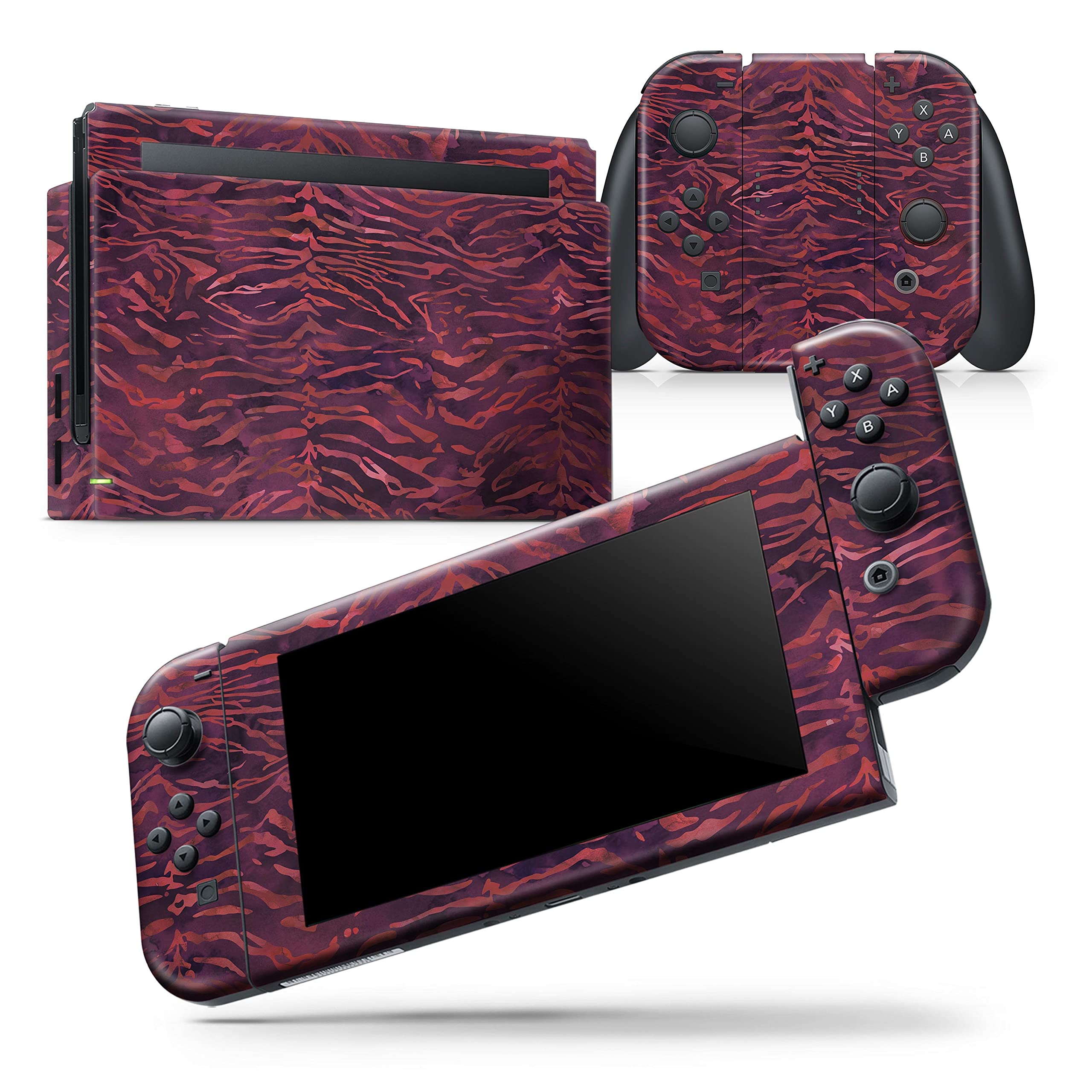 Nintendo Switch & Joy-Con Protective Vinyl Skin Decal Cover - Scratch-Resistant, Removable Wine Watercolor Tiger Design - Perfect for Gaming Protection & Customization