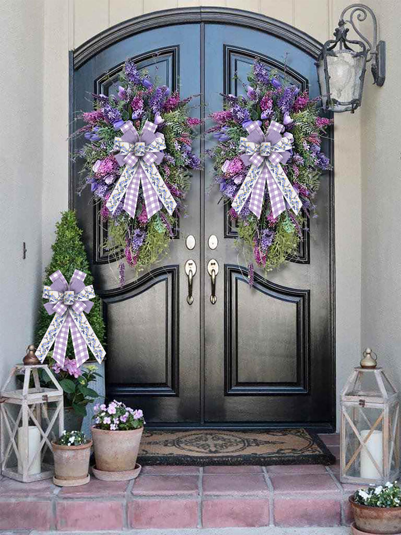 Lavender Floral Wreath Bows - Purple Burlap Spring Flowers Bows for Wreaths, Wedding, Farmhouse Decor, Front Door, Birthday Party | DIY Craft, Home Decor, Seasonal Decoration