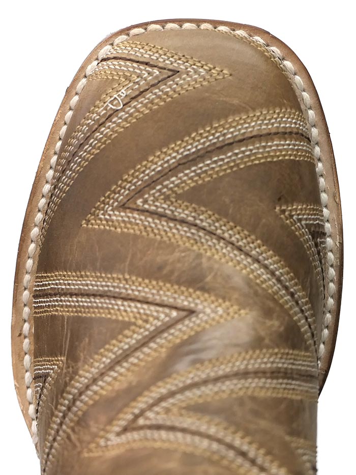 Roper 1446TA Kids Arlo Jr Embroidery Square Toe Cowboy Boots for Boys & Girls - Western Style Tan Leather Boots with Decorative Stitching - Perfect for Rodeo, Country Dance & Western Themed Events
