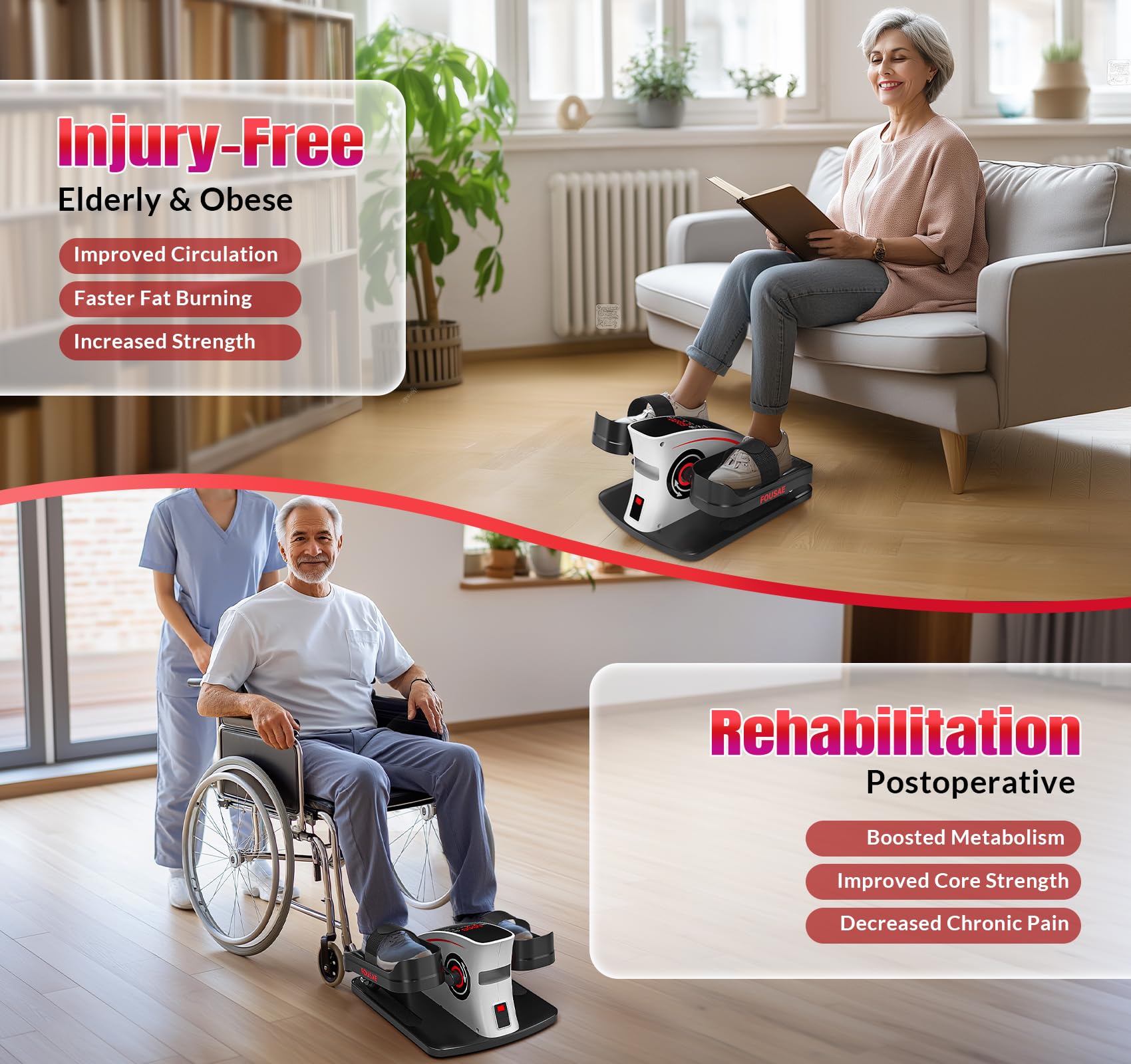 Under Desk Elliptical Machine - 15-Speed Adjustable Quiet Leg Exerciser for Seniors with LCD Display & Remote Control | Compact Electric Pedal Exerciser for Office, Home Workout & Physical Therapy