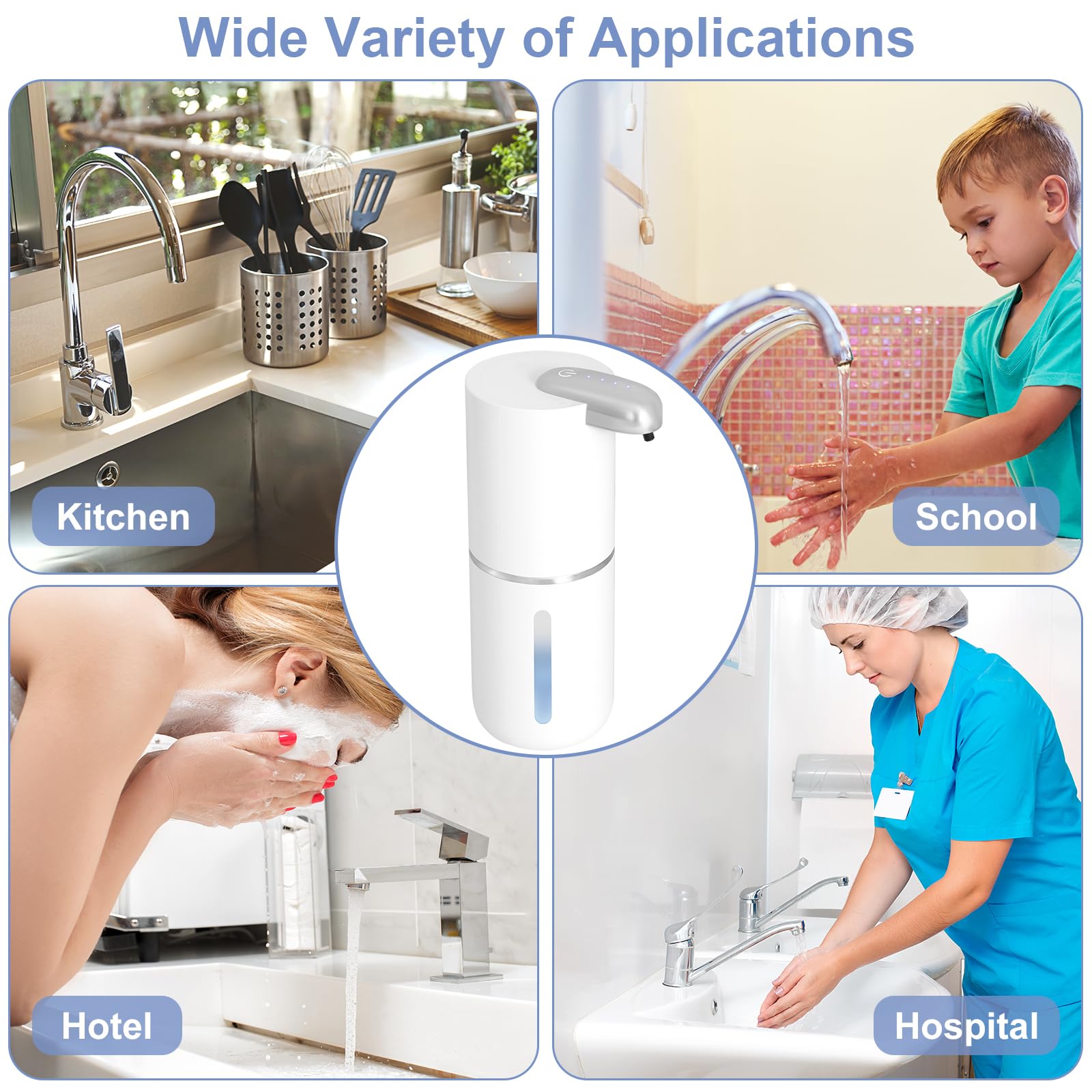 Touchless Automatic Soap Dispenser - Rechargeable Liquid Soap Dispenser with 4 Adjustable Levels & Power Indicators (13.4oz) - Perfect for Kitchen, Bathroom & Office Hygiene