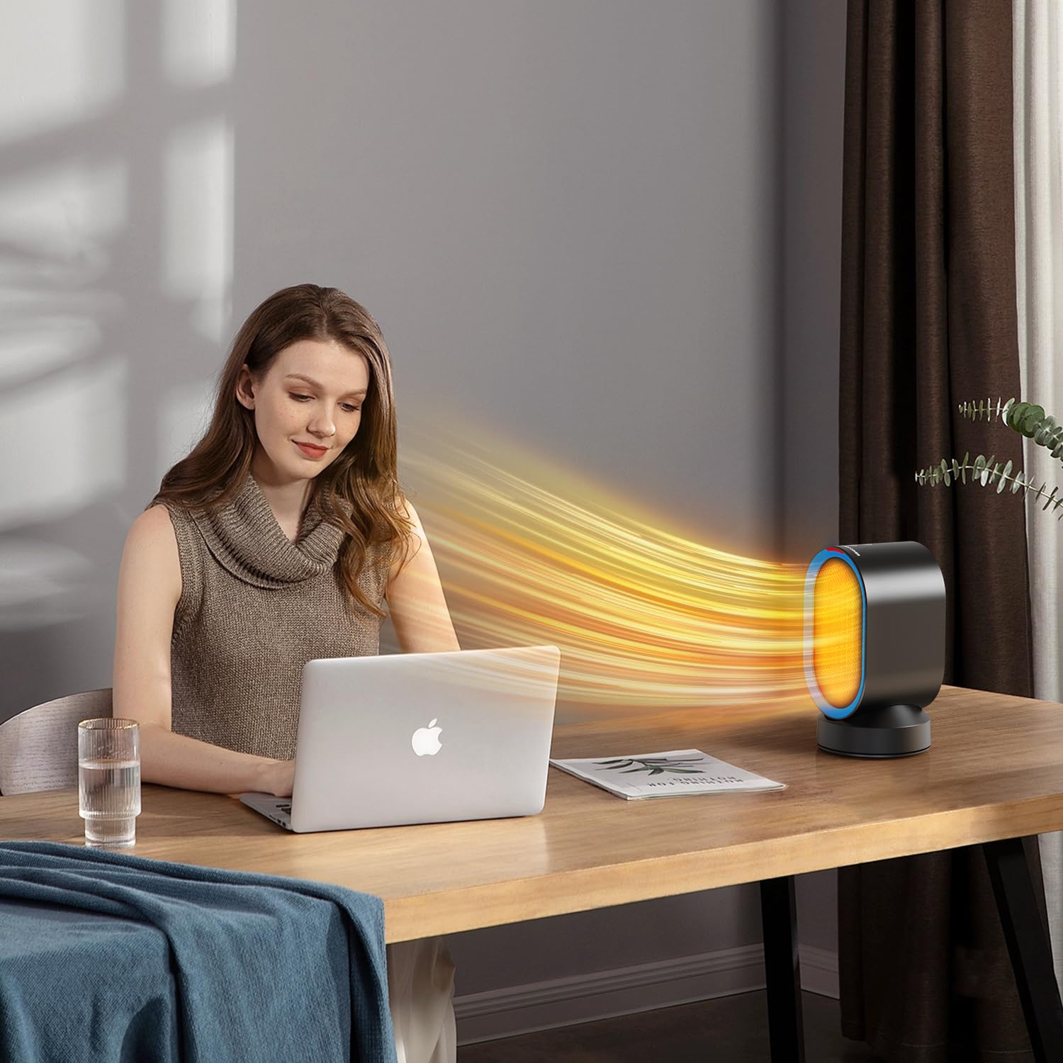 TABYIK Electric Space Heater - Small Portable Indoor Heater with 45° Oscillation, Energy Efficient Personal Heater for Bedroom, Home & Office Use - Perfect for Winter Warmth & Workspace Comfort (Black)