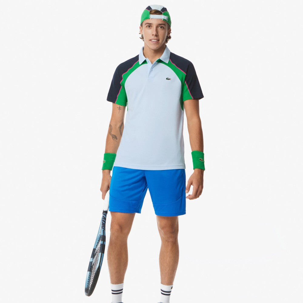 Lacoste Men's Ultra Dry Colourblock Polo Shirt - Light Blue & Multi Color - Breathable & Moisture-Wicking for Golf, Tennis & Casual Wear