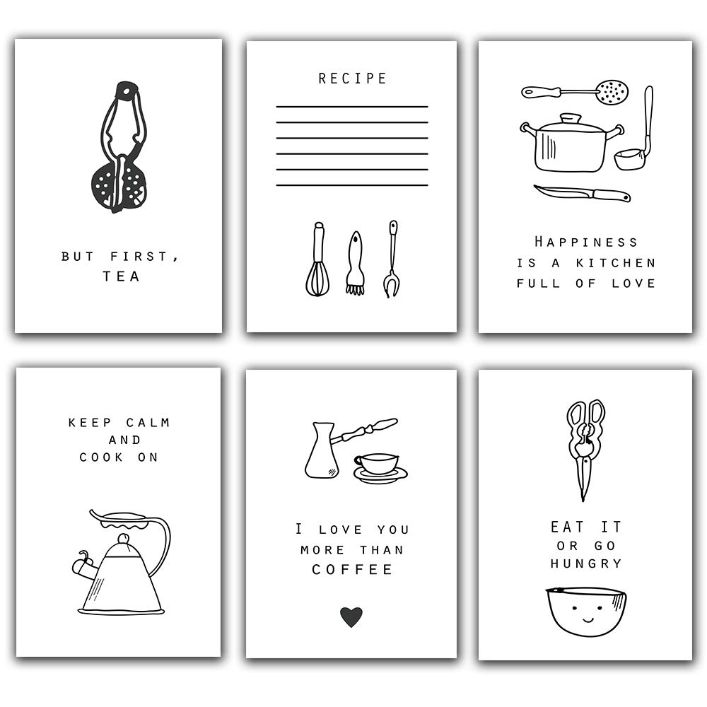 Funny Kitchen Wall Art Set of 6 - 8x10 Inch Farmhouse Rustic & Modern Home Decor | Inspirational Prints for Dining Room & Kitchen | Perfect for Housewarming Gifts & Cozy Home Makeovers | Unframed Artwork Pictures