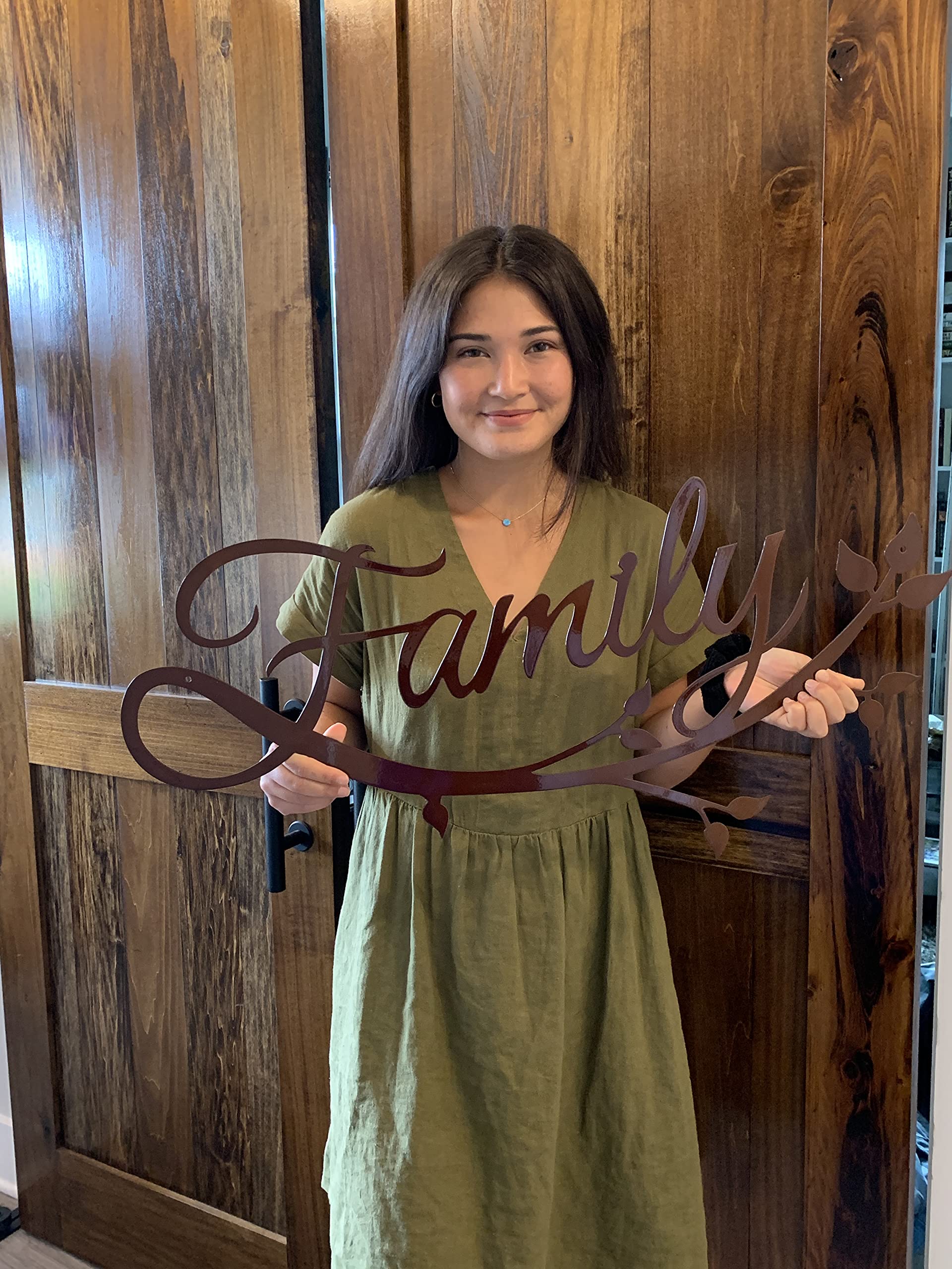 Riverside Designs Family Cursive Word Metal Wall Sign - Handmade in USA | Durable Copper Wall Art Decor for Living Room, Bedroom & Entryway | 36 Inch Rustic Home Sign for Farmhouse, Wedding Gift & Housewarming