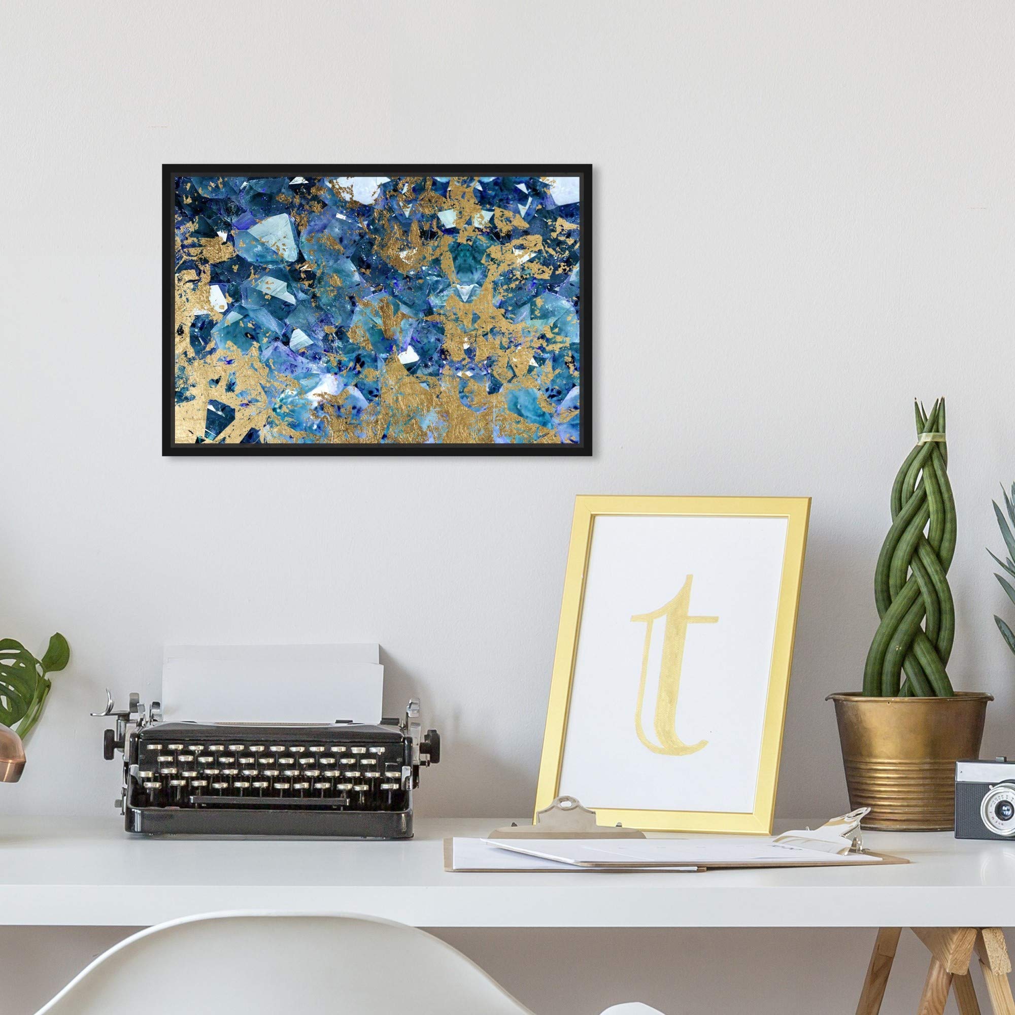 Oliver Gal Artist Co. 'Caicosglam' Abstract Crystal Wall Art - 15x10 Inch Black Framed Canvas Print | Modern Home & Office Decor for Living Room, Bedroom, or Gallery