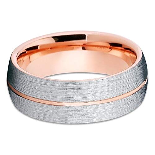 Rose Gold Tungsten Wedding Ring - 18k Rose Gold Plated Tungsten Wedding Band for Men & Women, Comfort Fit Anniversary Ring with Center Groove - Perfect for Engagement, Wedding & Special Occasions