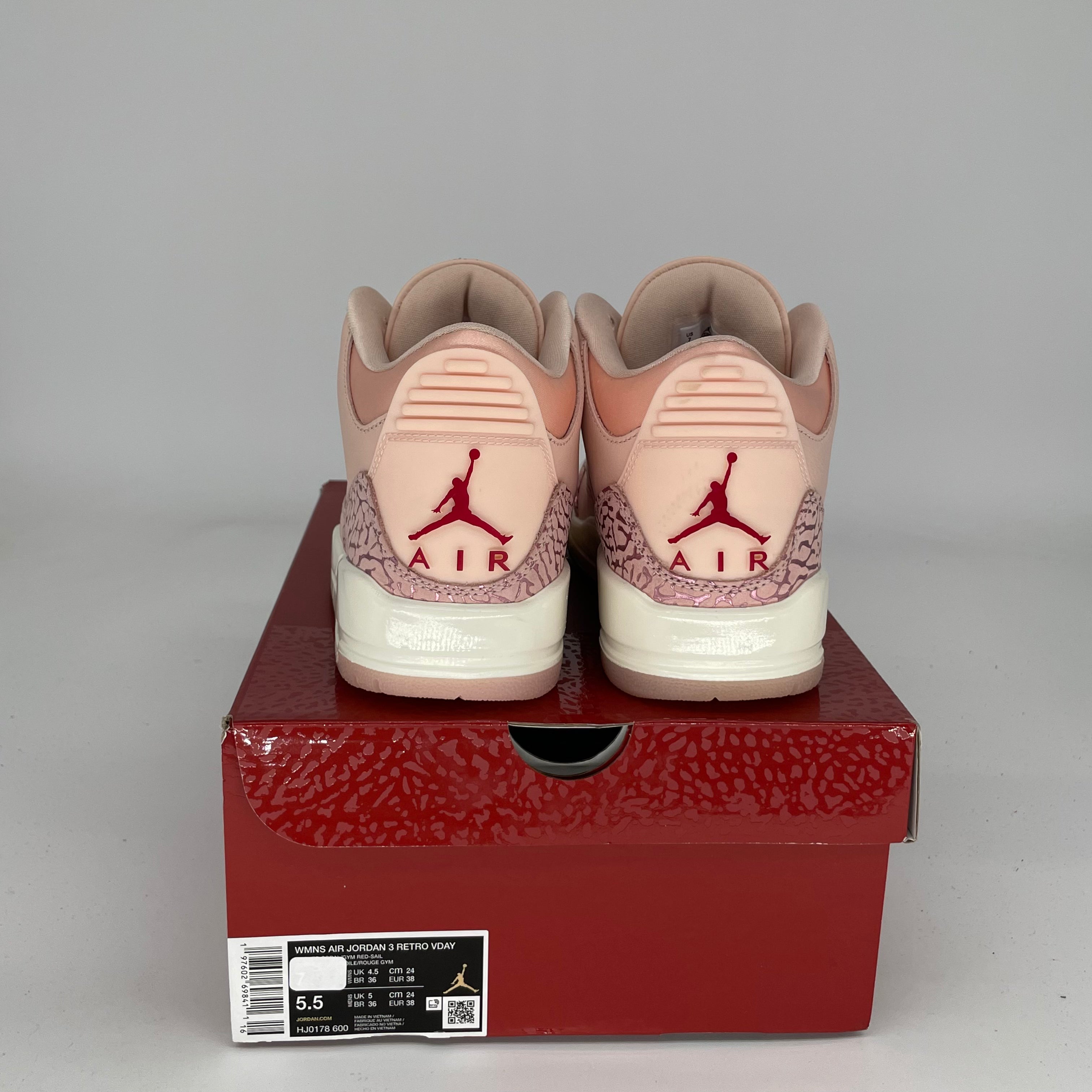 AIR JORDAN 3 VALENTINES DAY SNEAKERS - WOMEN'S SIZE 5.5/7W (HJ0178 600) - Perfect Gift for Valentine's Day, Anniversary or Special Occasions