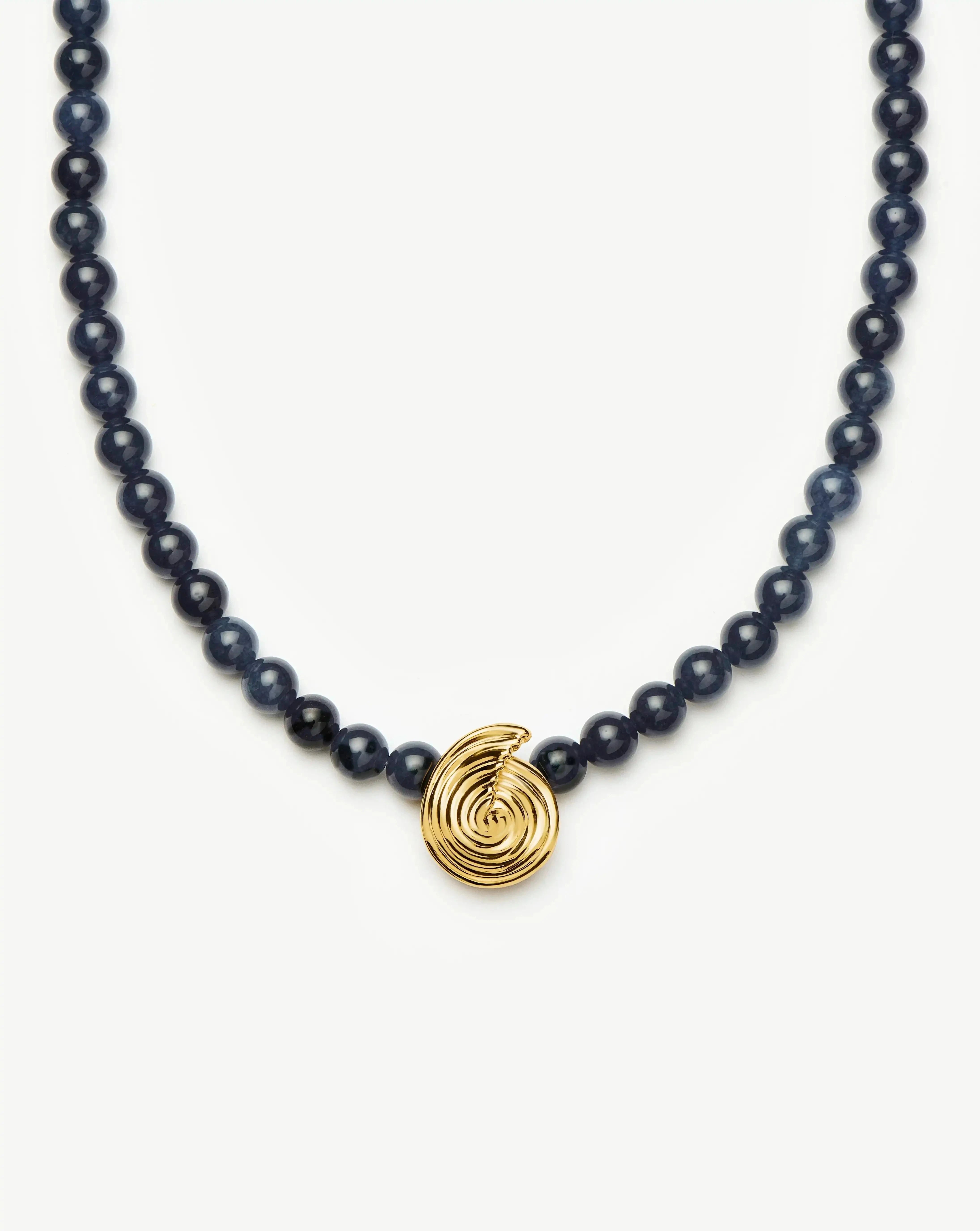 Spiral Gemstone Beaded Pendant Necklace - 18k Gold Plated with Dark Blue Crystal Quartz | Elegant Boho Jewelry for Women, Perfect for Parties, Weddings & Everyday Wear