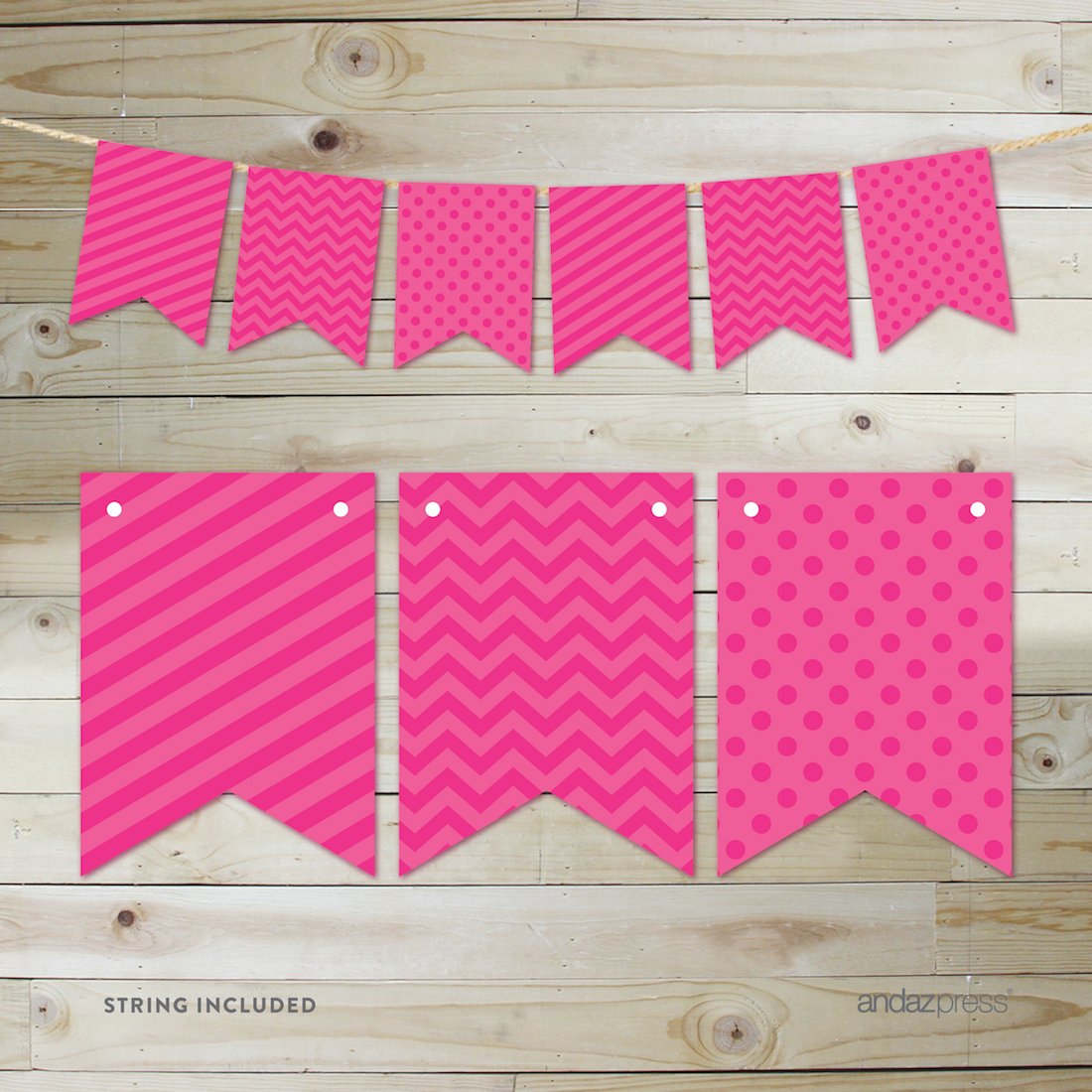Vibrant Fuchsia Hanging Bunting Pennant Banner - 9 Feet Party Decor with String - Perfect for Bachelorette Parties, Baby Showers & Outdoor Events