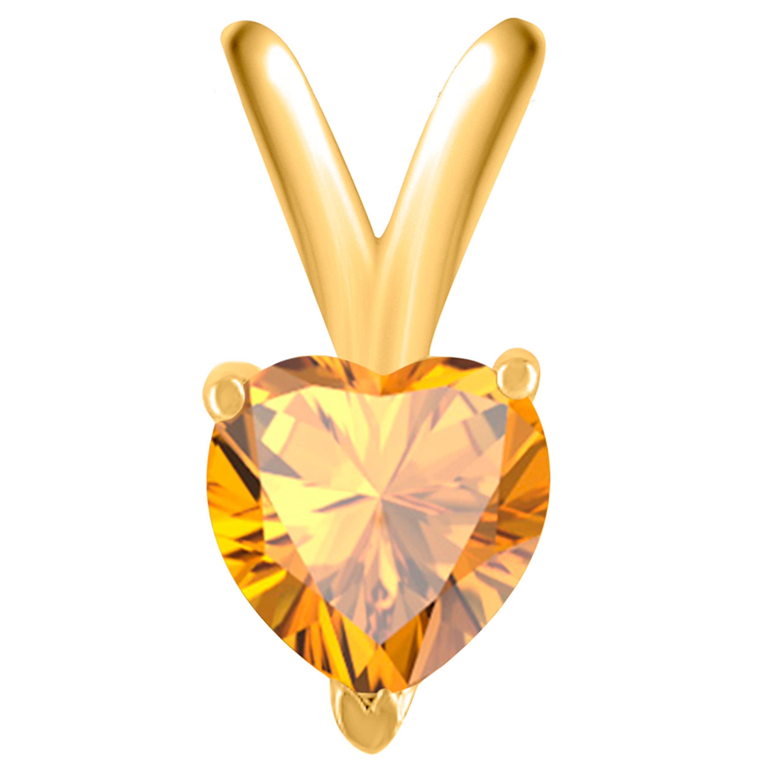 14K Yellow Gold Citrine Heart Pendant Necklace for Women - 0.25 Carat Natural Citrine Gemstone with Prong Setting & 18