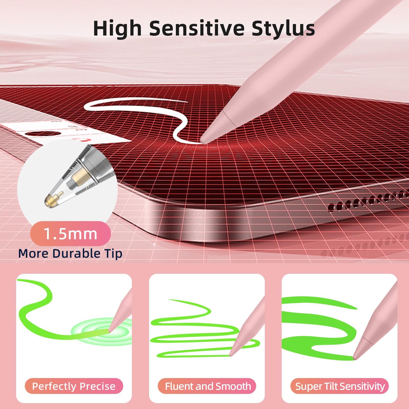 8 Mins Fast Charge Stylus Pen for iPad (2018-2023) - Active Pencil with Palm Rejection & Tilt Sensitivity for iPad Pro 11