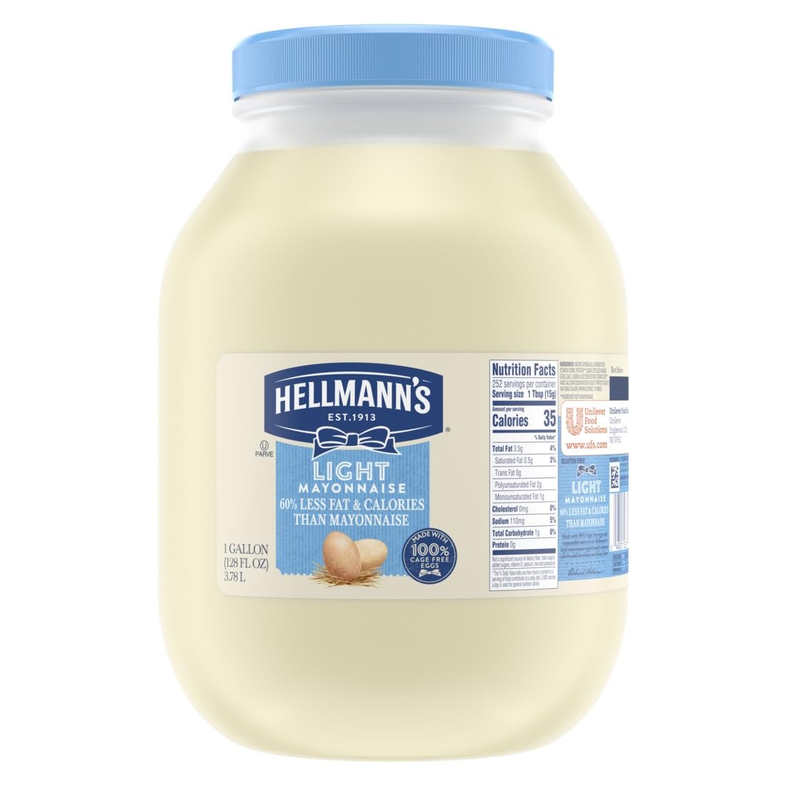 Hellmann's Light Mayonnaise - 1 Gallon (Pack of 4) | Gluten Free, Made with 100% Cage Free Eggs | Perfect for Sandwiches, Salads, Burgers & Dips | Bulk Condiment for Restaurants & Catering