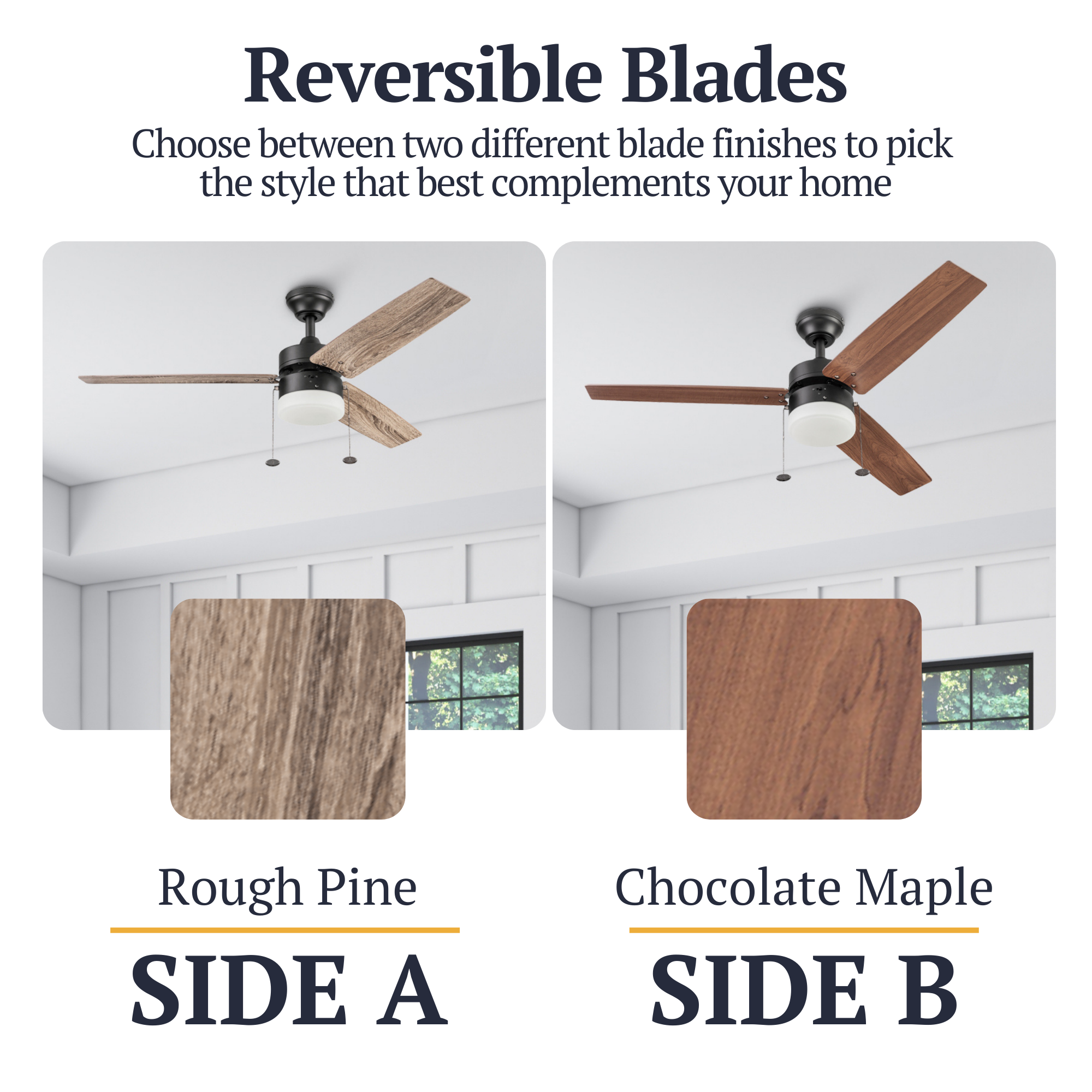 48 Inch Bronze Ceiling Fan with Pull Chain - Modern & Energy Efficient - Perfect for Living Room, Bedroom, or Patio