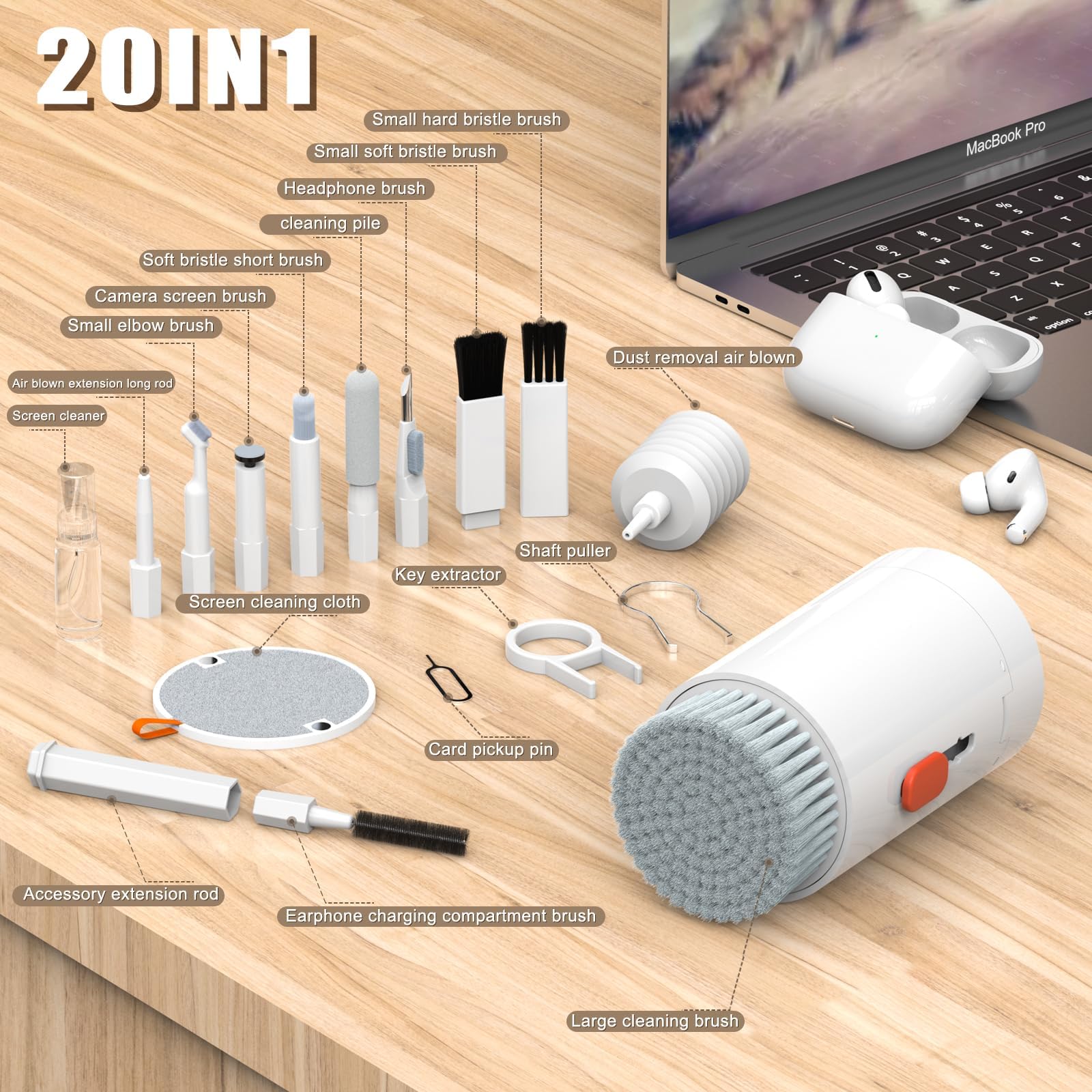 20 in 1 Multifunctional Cleaning Kit - Keyboard Brush, AirPods Cleaner, Laptop & Electronics Cleaning Tools for Keyboard, Earbuds, Camera, Phone | Perfect for Home, Office & Travel Use