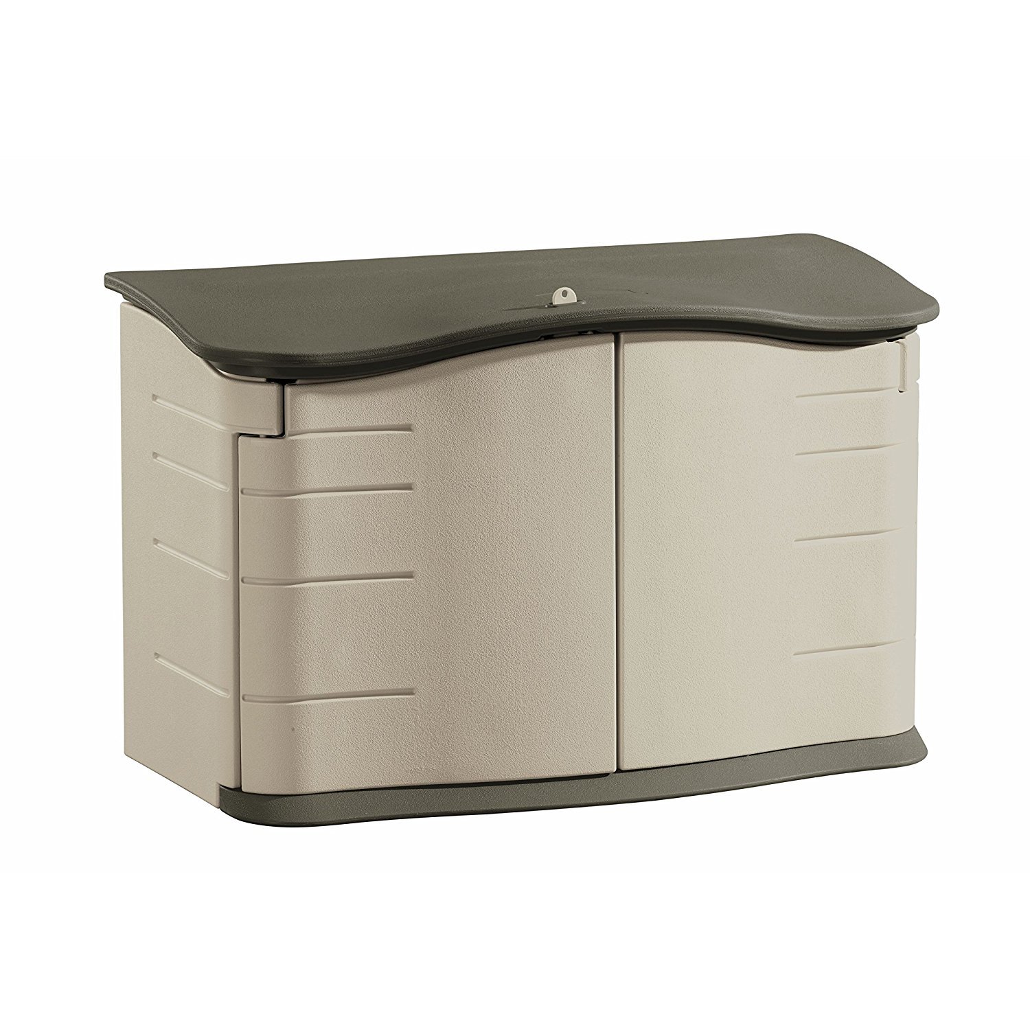 Rubbermaid Small Horizontal Resin Weatherproof Outdoor Storage Shed, Olive & Sandstone, for Garden, Backyard, Home, Pool, and Patio Organization