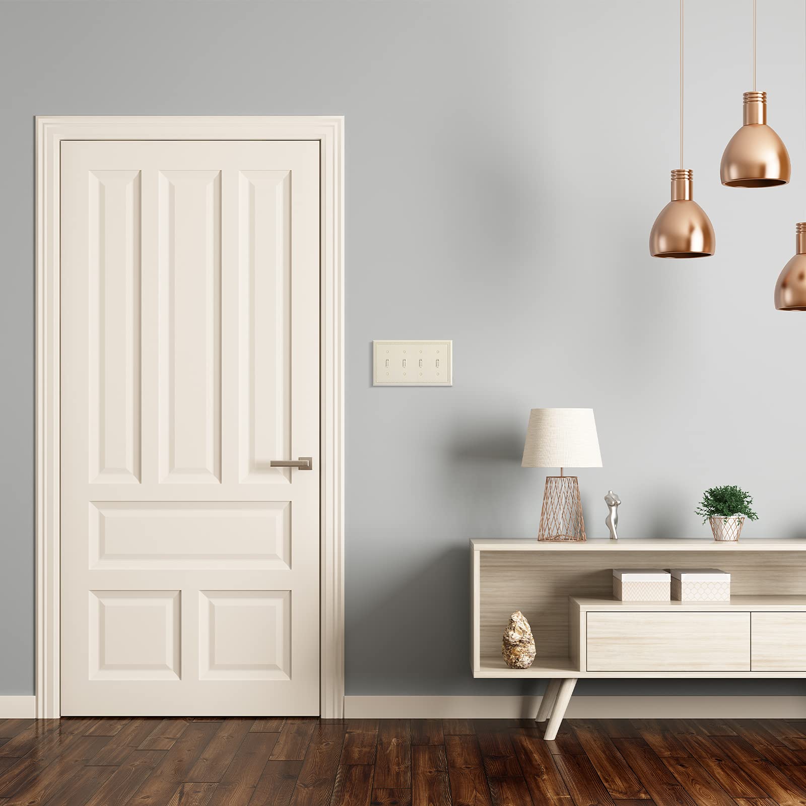 Heavy Duty Decorative Wall Plate Outlet Cover - Sunken Pearls Design, Quad Toggle Switch Plate, Light Almond - Perfect for Living Room, Bedroom & Office Decor