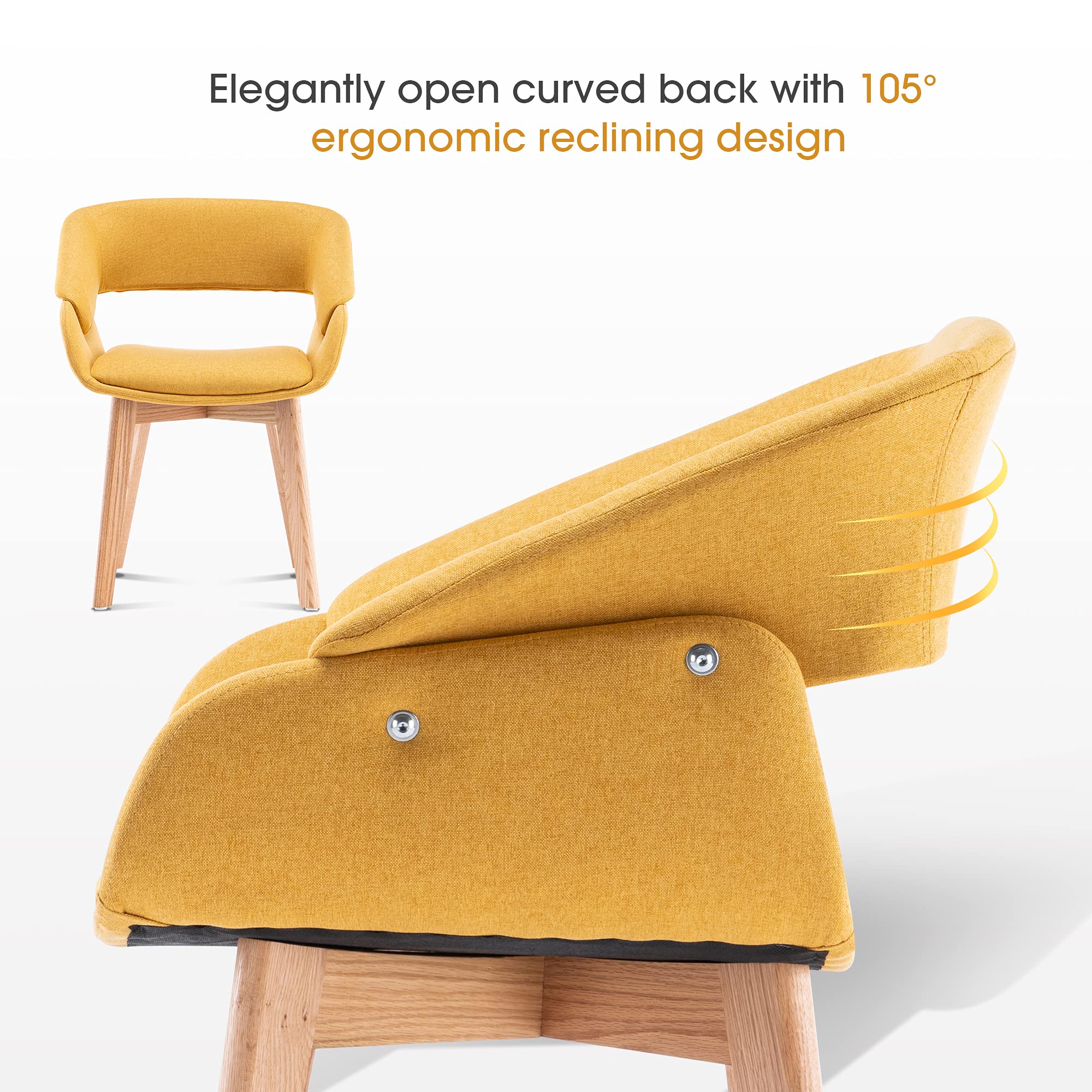ivinta Mid-Century Modern Dining Chairs Set of 2 - Upholstered Accent Armchairs with Solid Wood Legs & Linen Fabric - Yellow Club Chairs with Cushions - Perfect for Dining Room, Living Room & Guest Seating