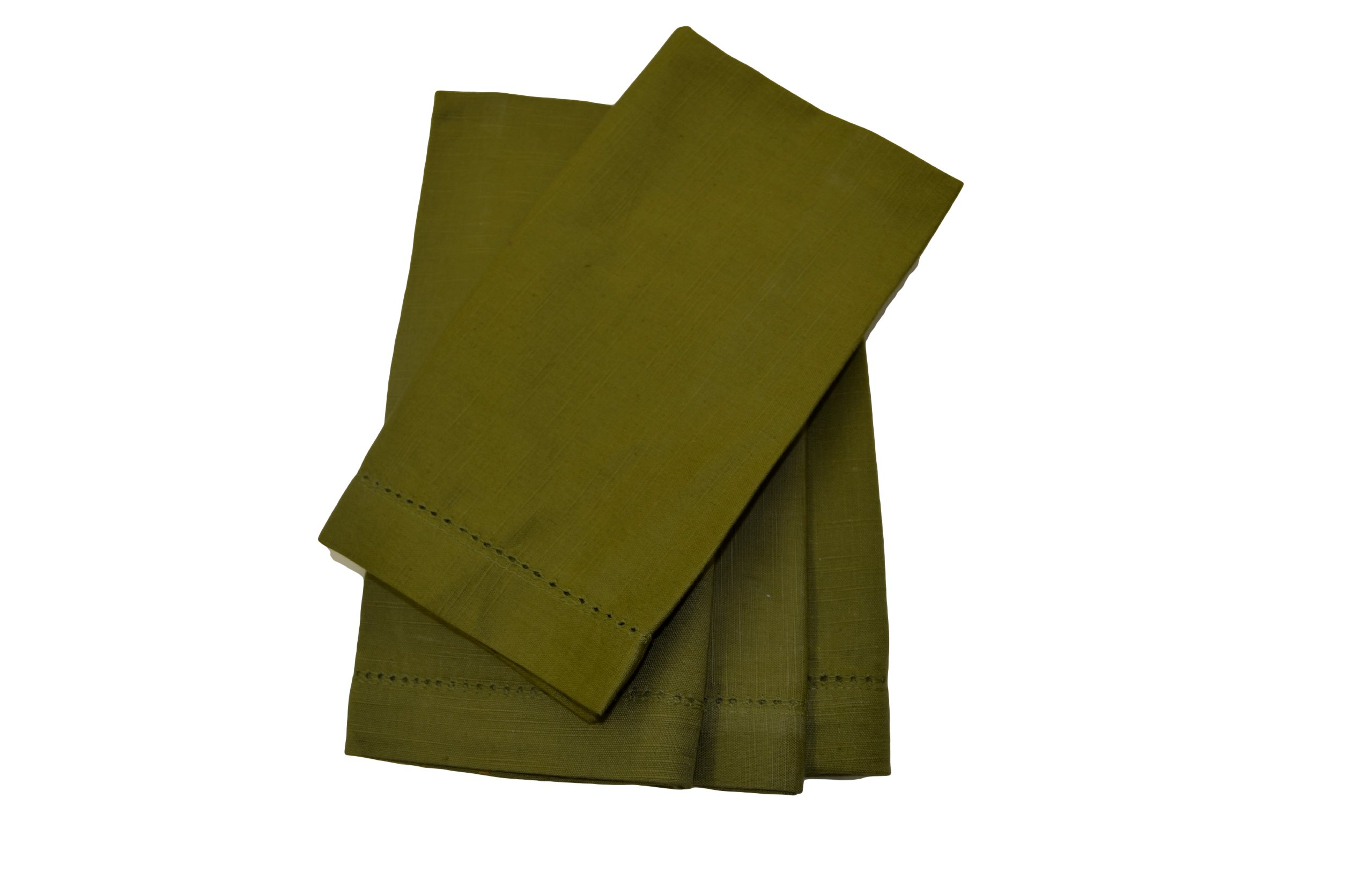 Premium Hemstitch Linen Dinner Napkins - Set of 12, Artichoke Green, Elegant Formal Dining & Special Occasions