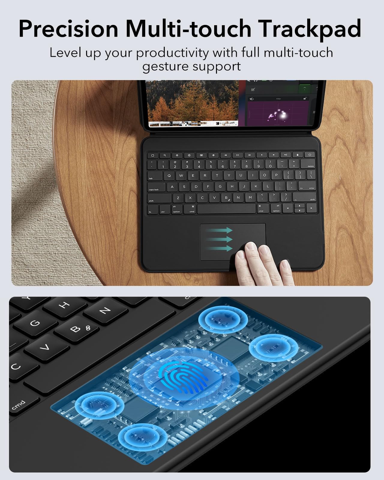 ESR Ascend iPad Pro 13 Inch Case with Detachable Backlit Keyboard (2024 M4 Model) - Magnetic Multi-Touch Trackpad, Adjustable Stand for Portrait/Landscape Viewing, Includes Apple Pencil Holder - Perfect for Work, Study & Travel (Black)