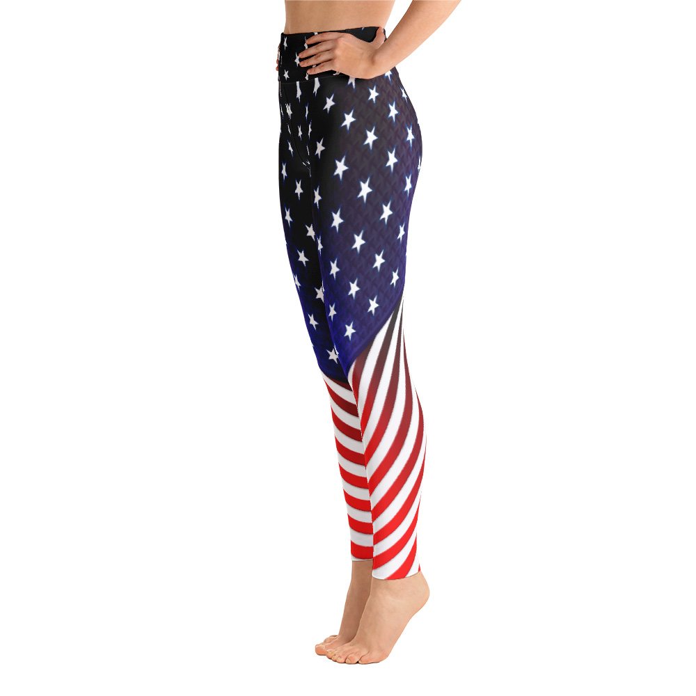 High Waist Yoga Leggings for Women - Patriotic 4th of July USA Flag Print - Made in USA - Perfect for Yoga, Workouts & Independence Day Celebrations