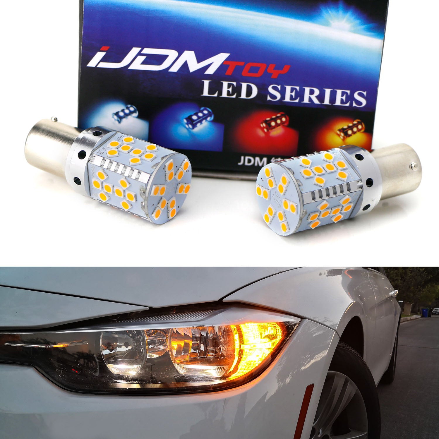 3X Brighter Amber CANBUS Error-Free LED Bulbs for BMW 1 2 3 4 Series - Front Turn Signal Lights - Upgrade Your Car's Style & Visibility for Day & Night Driving