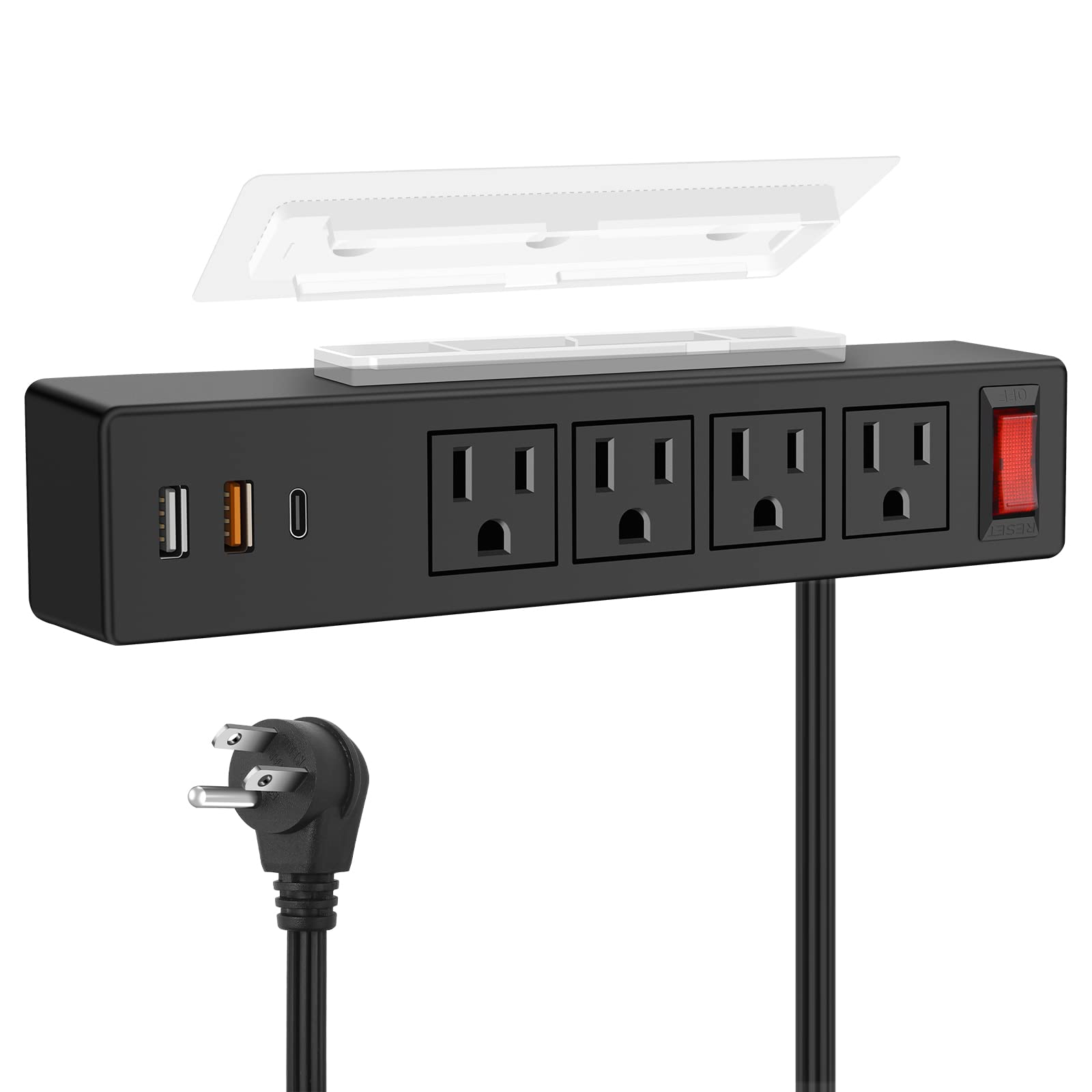 Under Desk Power Strip with USB Ports - Adhesive Mounted Multi Outlet Surge Protector for Home Office, Gaming Setup & Workspace Organization