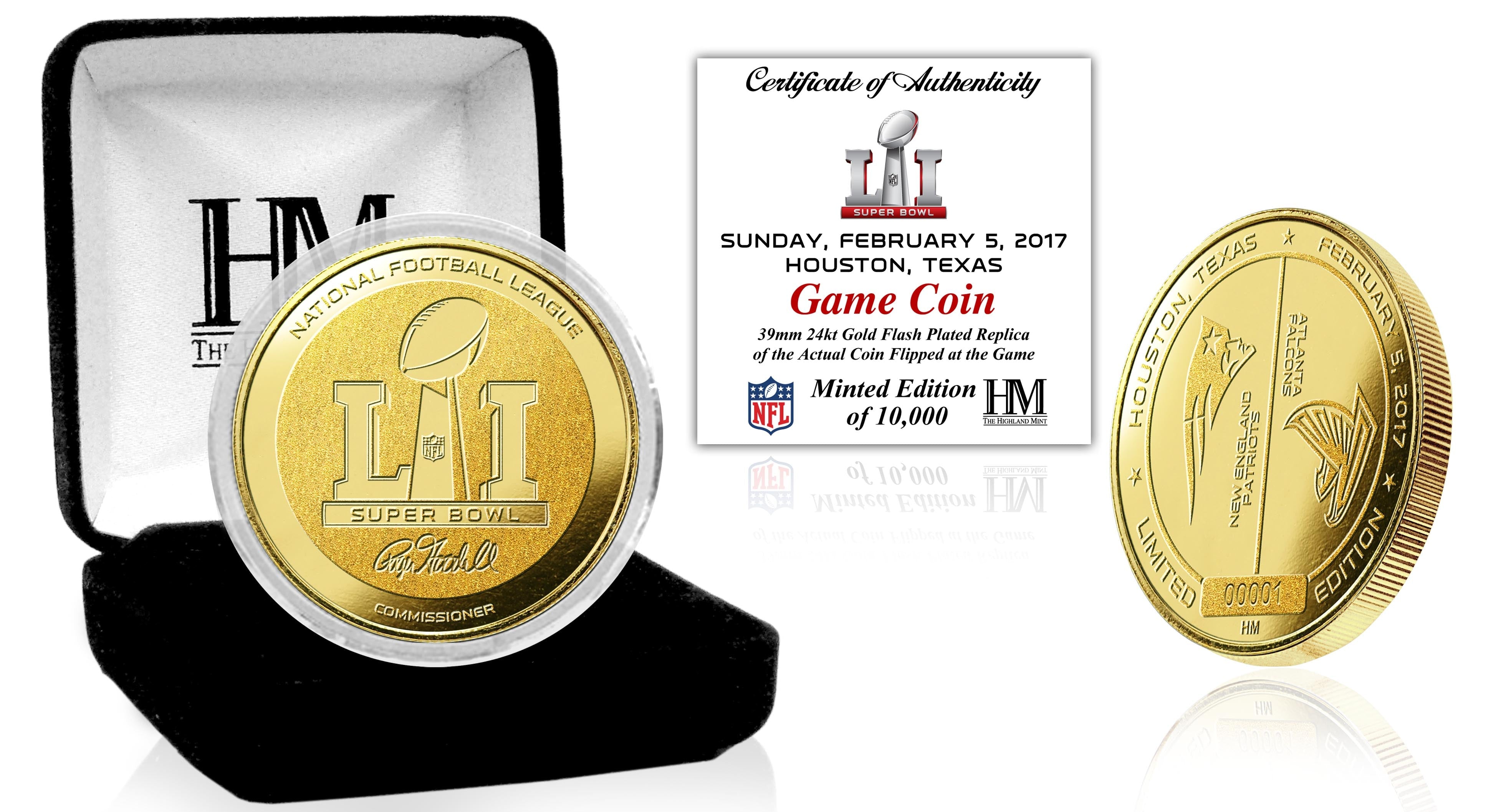 Super Bowl 51 Patriots vs Falcons Commemorative Gold Flip Coin - Collectible Sports Memorabilia for Football Fans & Game Day Events