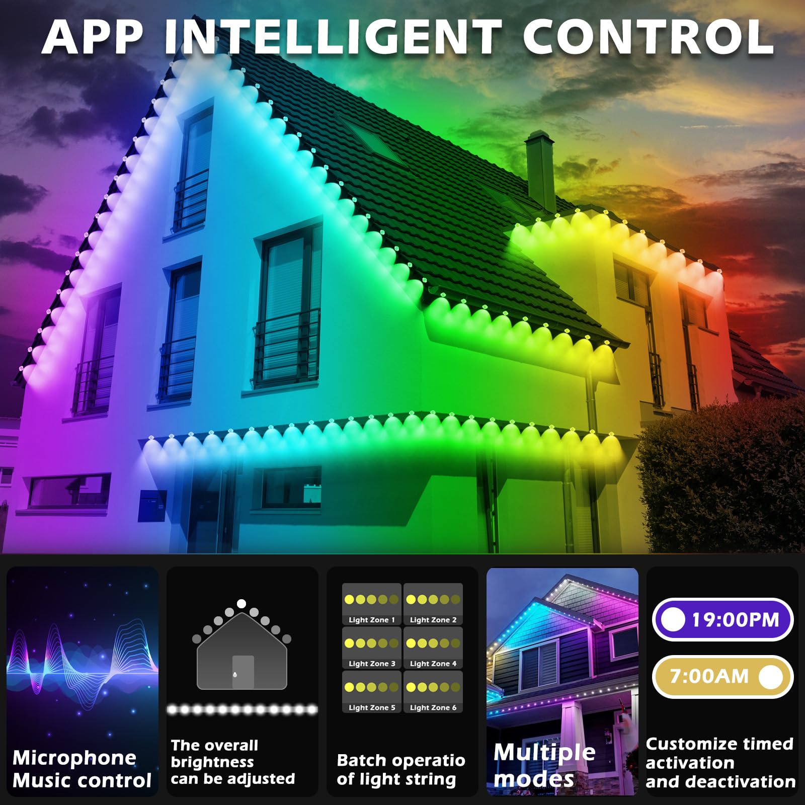 100FT Permanent Outdoor RGB Smart LED Strip Lights - Waterproof IP65, App & Remote Control, for Christmas, Holiday Decor, House Roof, Garden, and Landscape Lighting - Perfect for Parties, Events, and Year-Round Accent Lighting